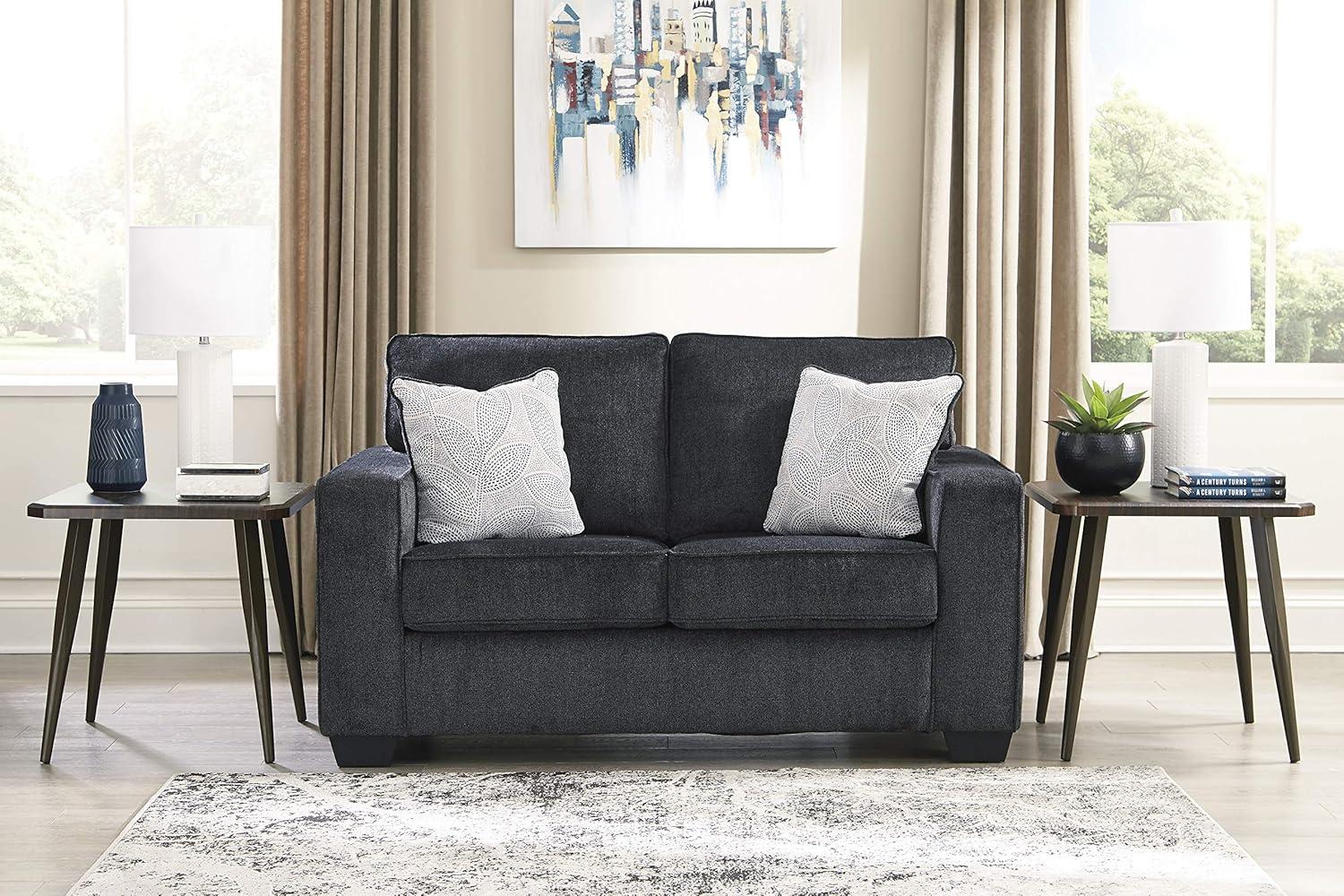 Slate Gray Polyester Loveseat with Removable Cushions