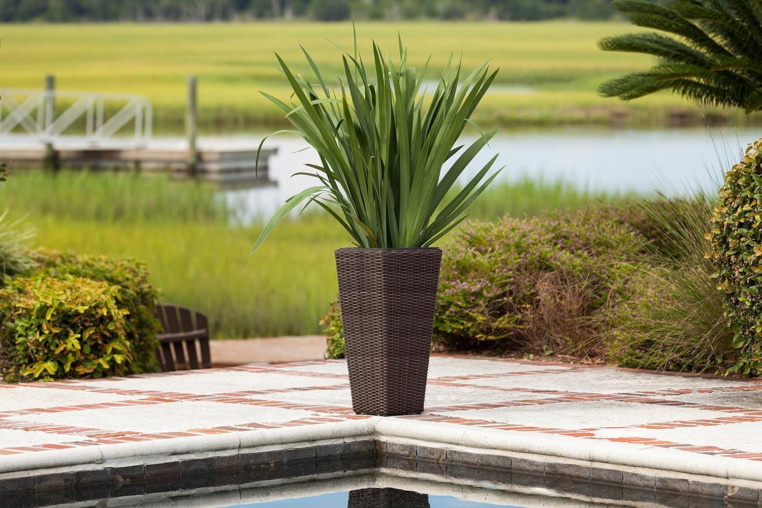 PatioSense Alto Balkene Home Alto Wicker Planter with Liners ,Tall Plant Decor Box for Outdoors - Mocha - Pack of 2