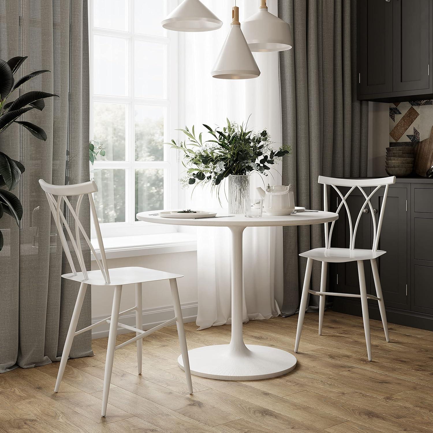 White Cross Back Wood and Metal Side Chair Set