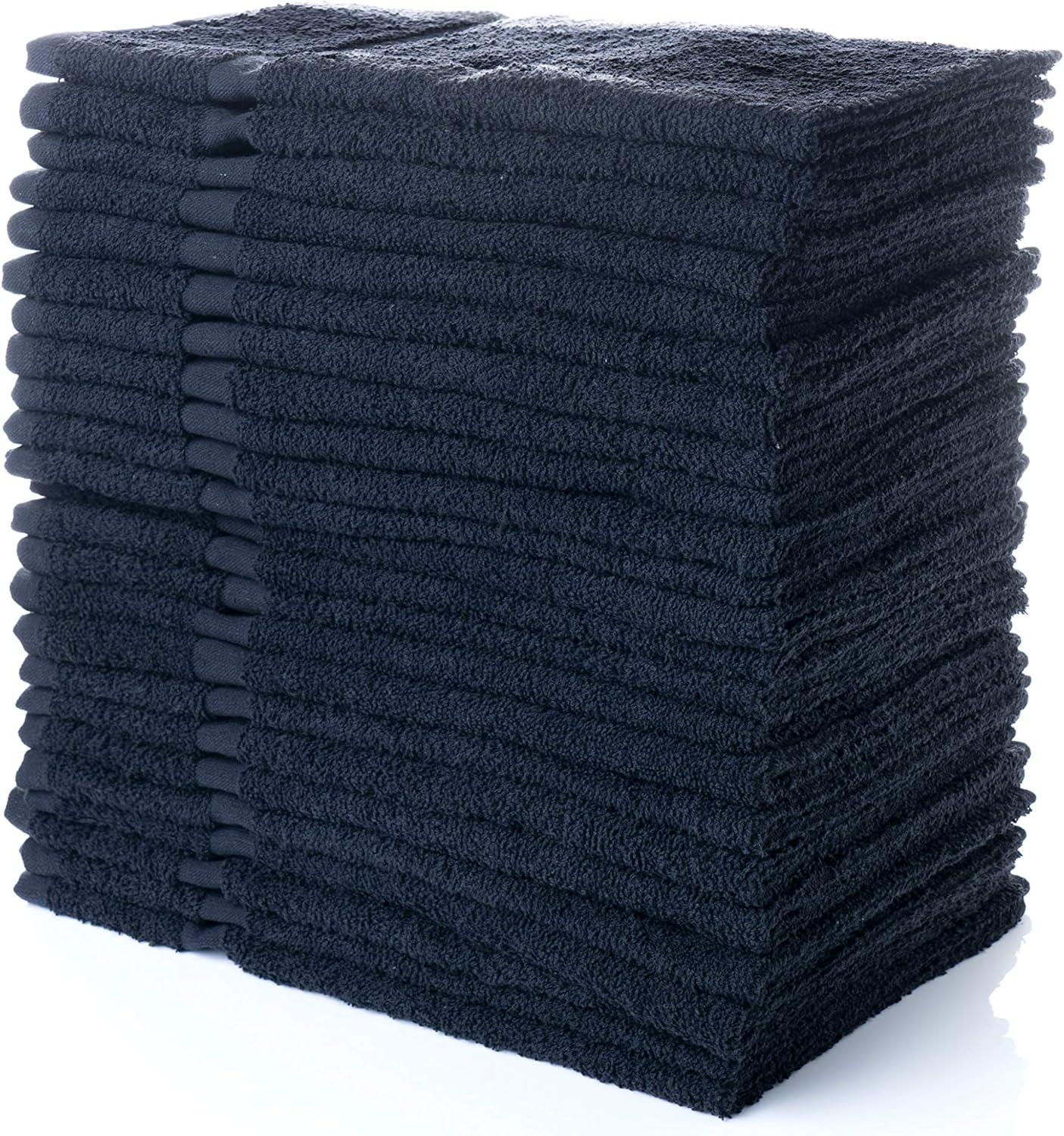 Bleach Proof Hand Towels Ringspun Cotton 16x27 - Ideal for Spa, Salons, Hospitality, Gym, Home Use - 12 Pcs - Black