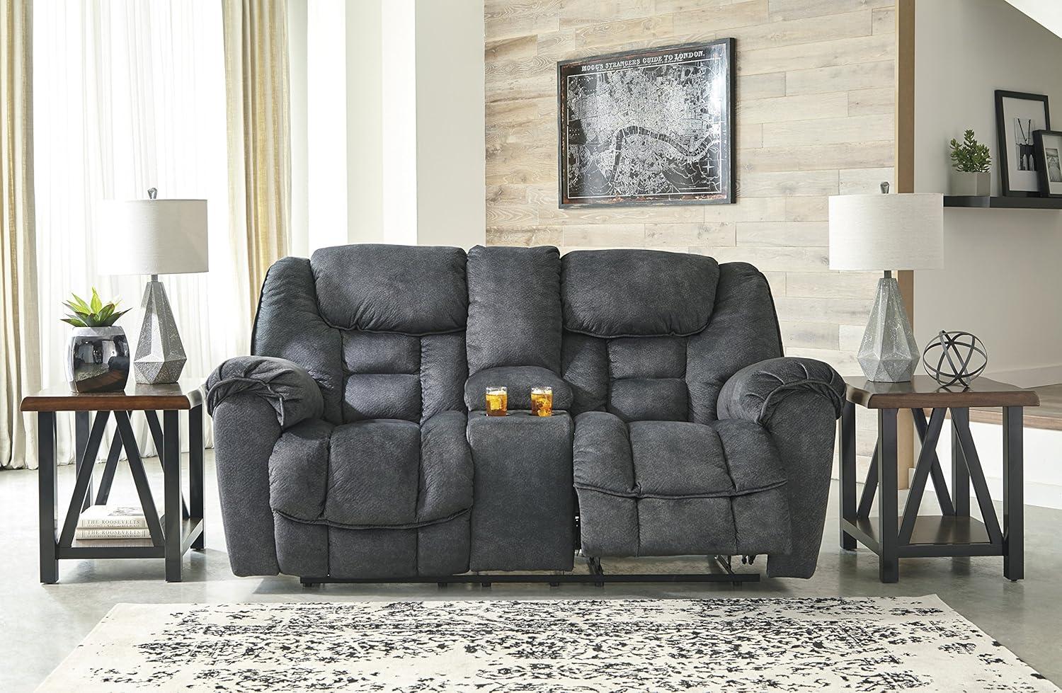 Gray Fabric Manual Reclining Loveseat with Storage and Cup Holder