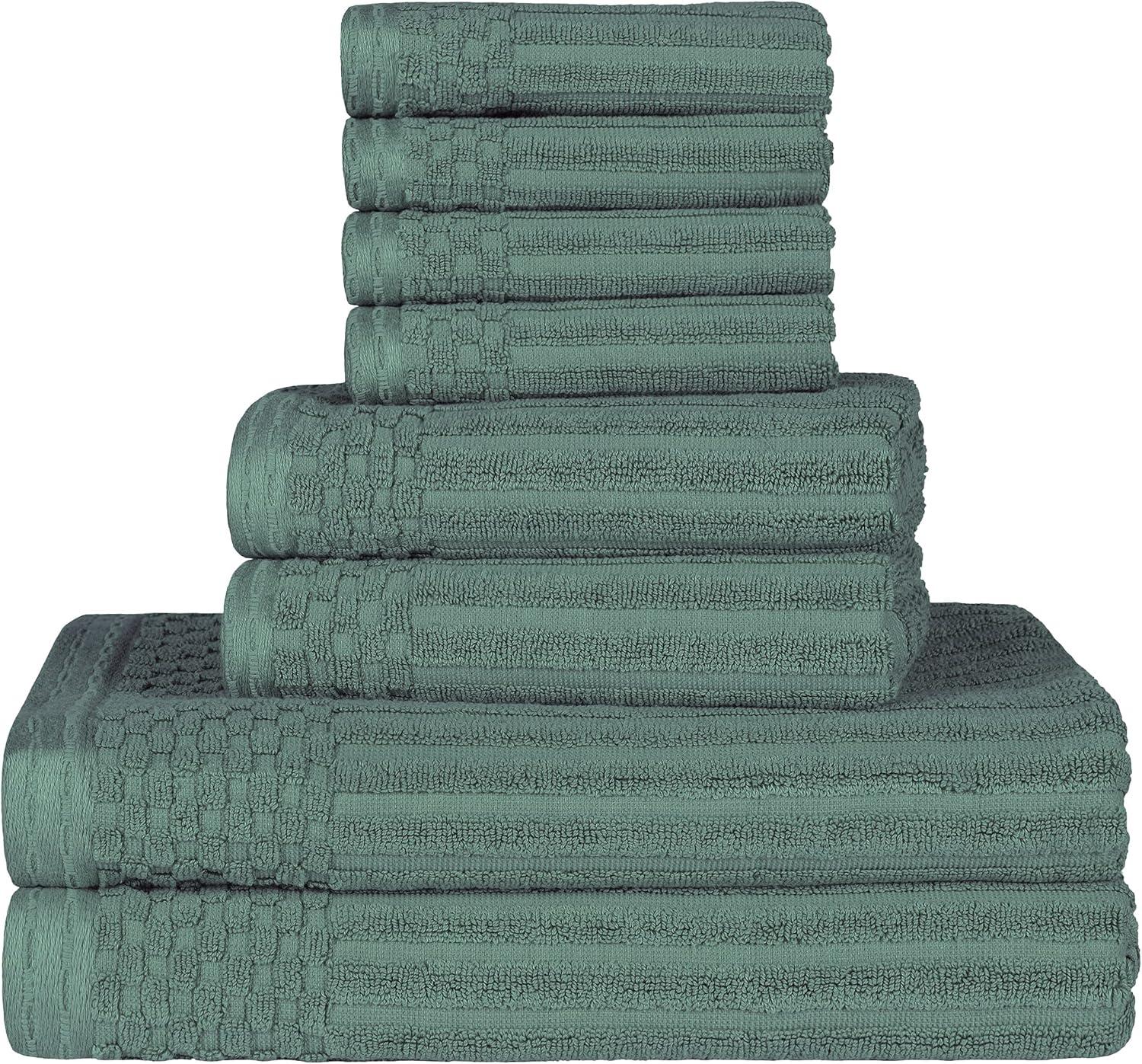 Basil Green Cotton Ribbed 8-Piece Towel Set