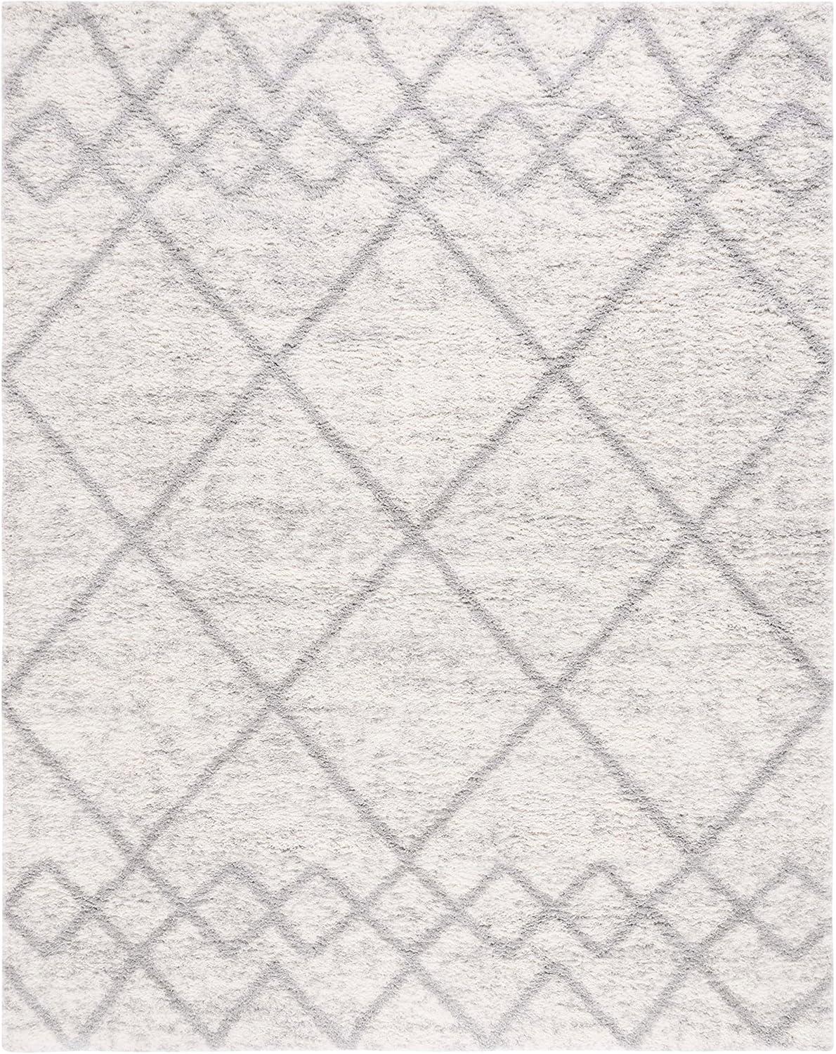 SAFAVIEH Berber Shag Lidija Trellis Area Rug, Grey/Ivory, 8' x 10'