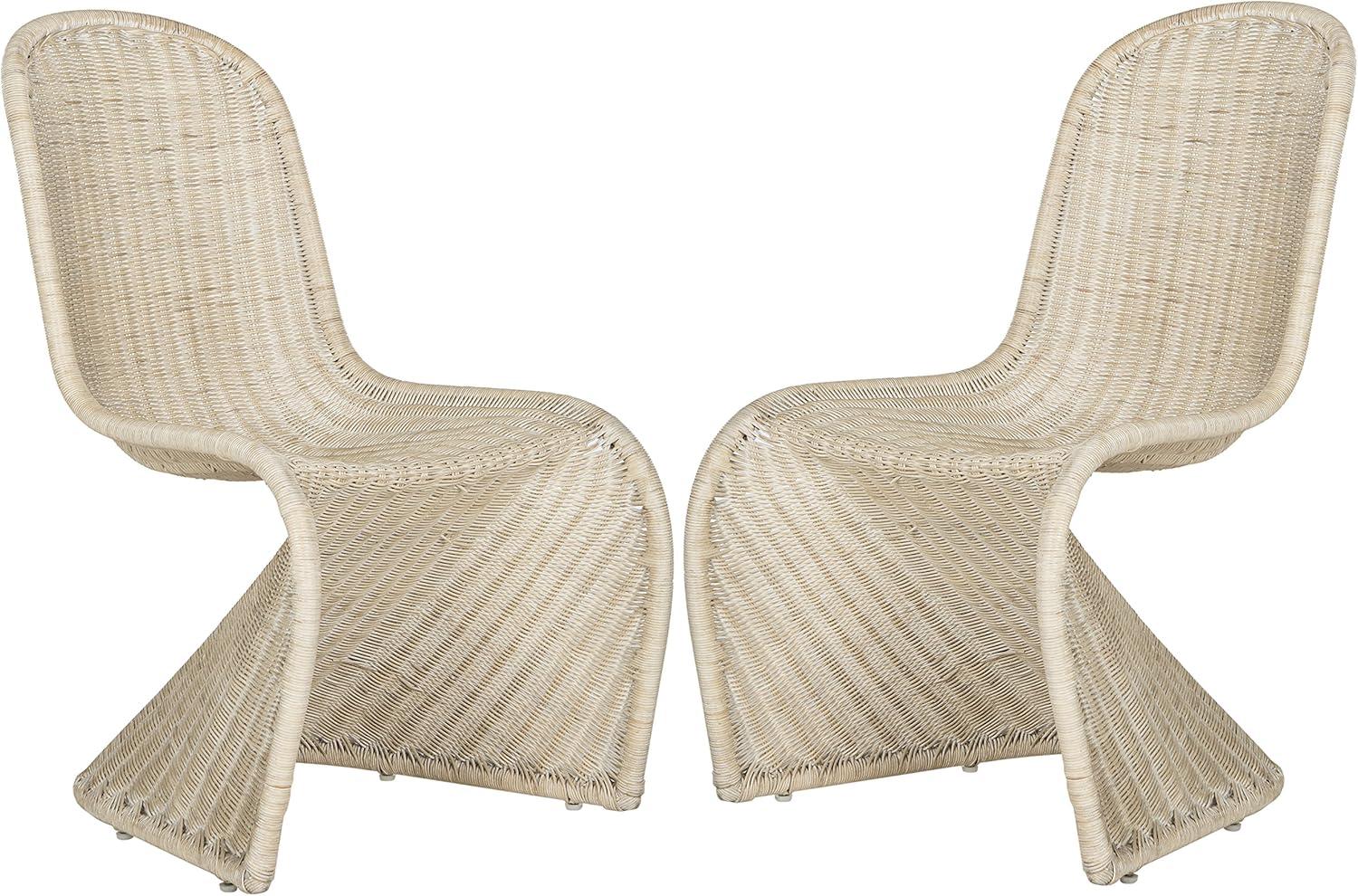 Gray Geometric Rattan Side Chairs, Set of 2