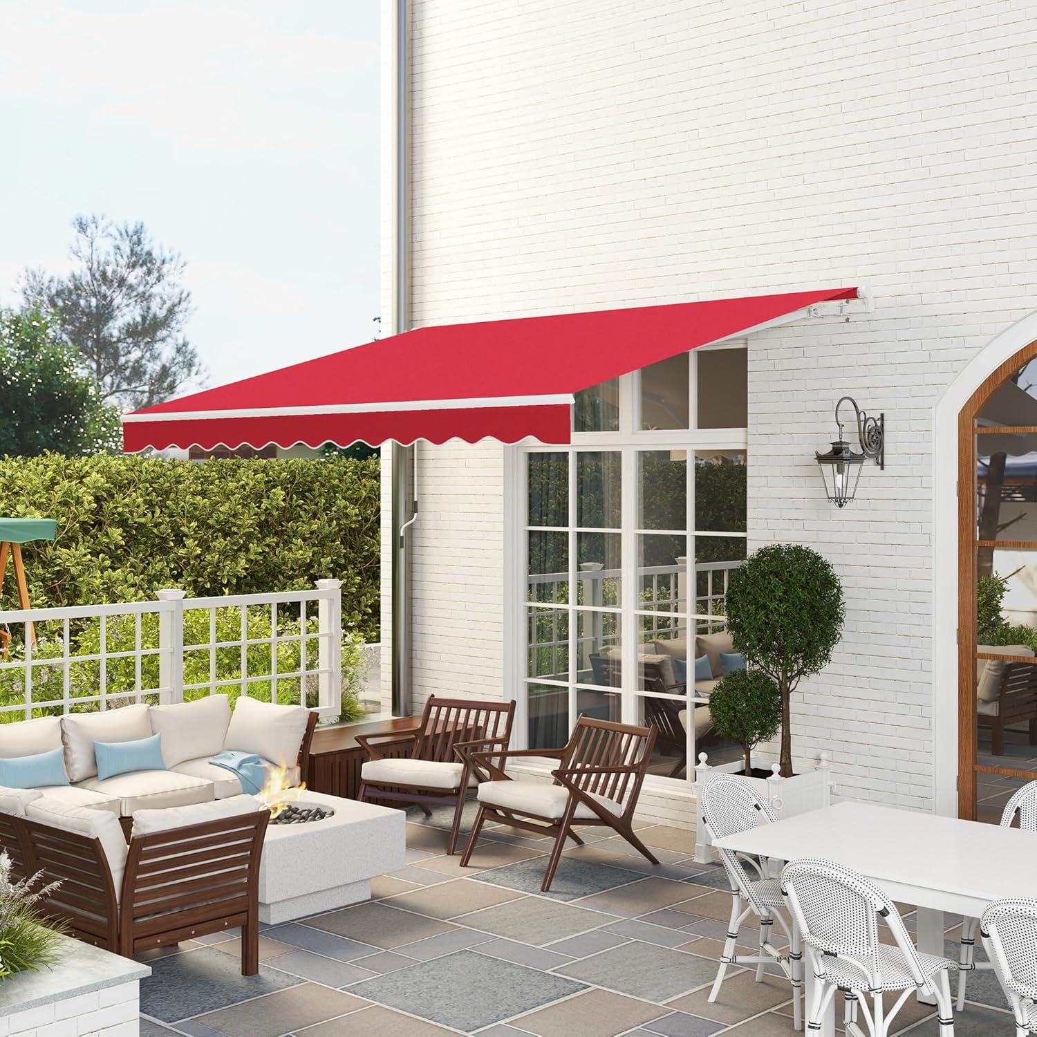 Outsunny 12' x 10' Manual Retractable Awning Outdoor Sunshade Shelter for Patio, Balcony, Yard, with Adjustable & Versatile Design, Wine Red