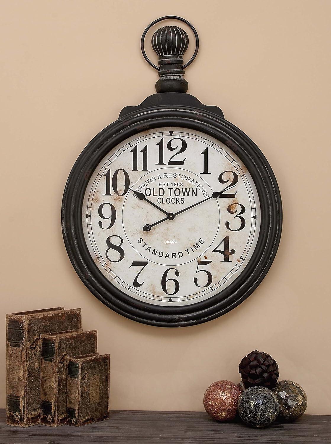 39" Brown MDF Vintage Pocket Watch Wall Clock