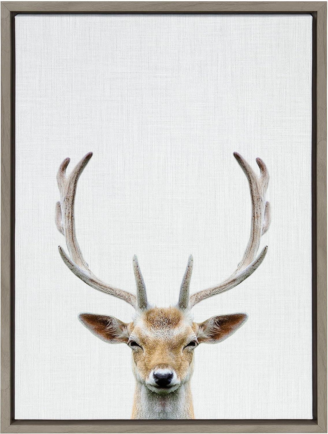 Gray Framed Deer Portrait Canvas Wall Art, 18x24