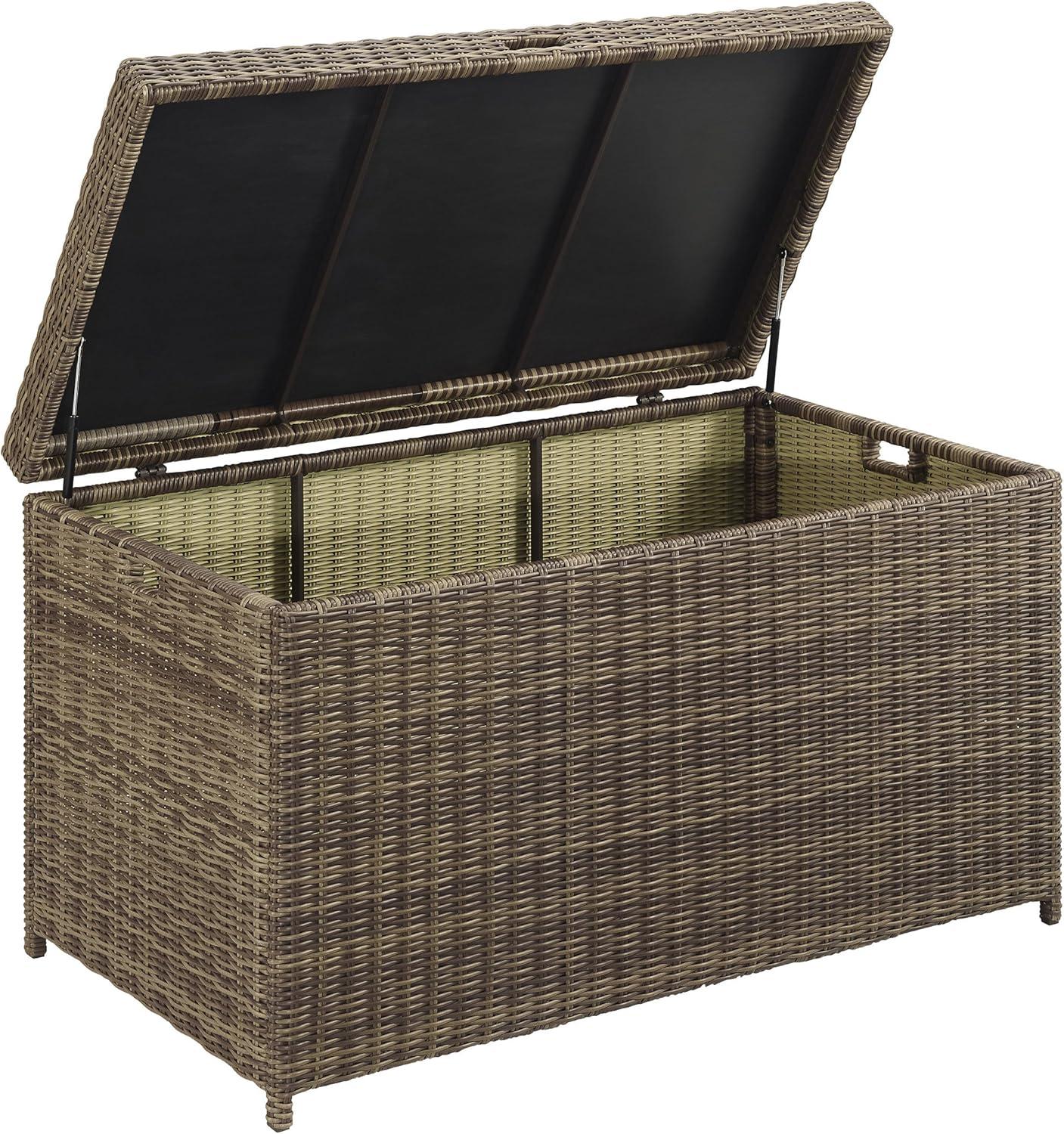 Bradenton Outdoor Wicker Storage Bin - Weathered Brown - Crosley: UV-Resistant Patio Deck Box, 25 Volume Capacity