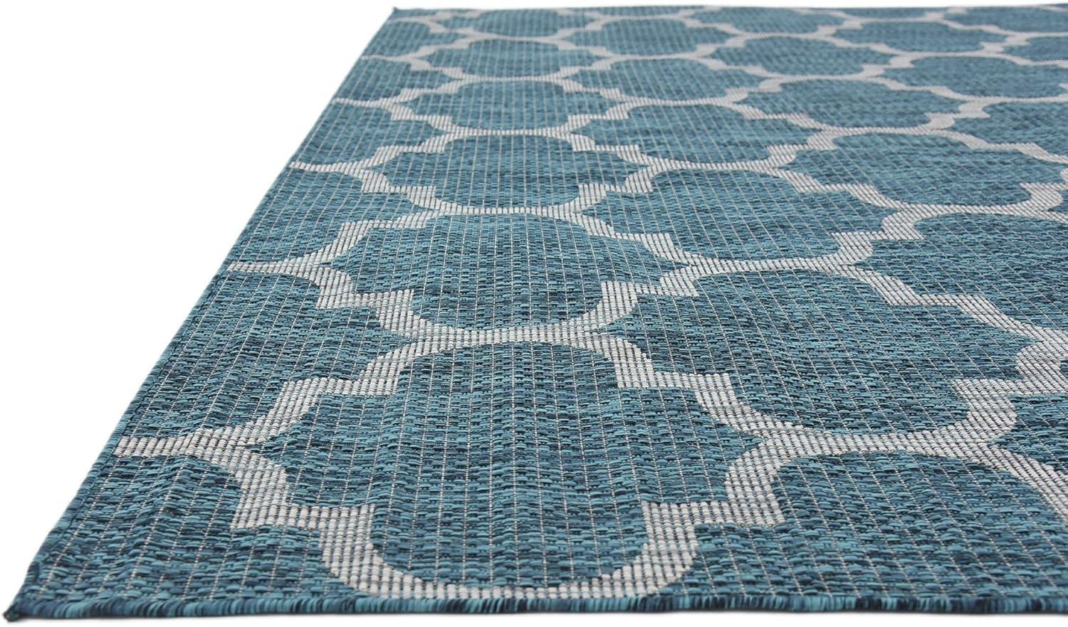 Unique Loom 8' 0 x 11' 4 Rectangle Indoor/Outdoor Trellis Teal Area Rug