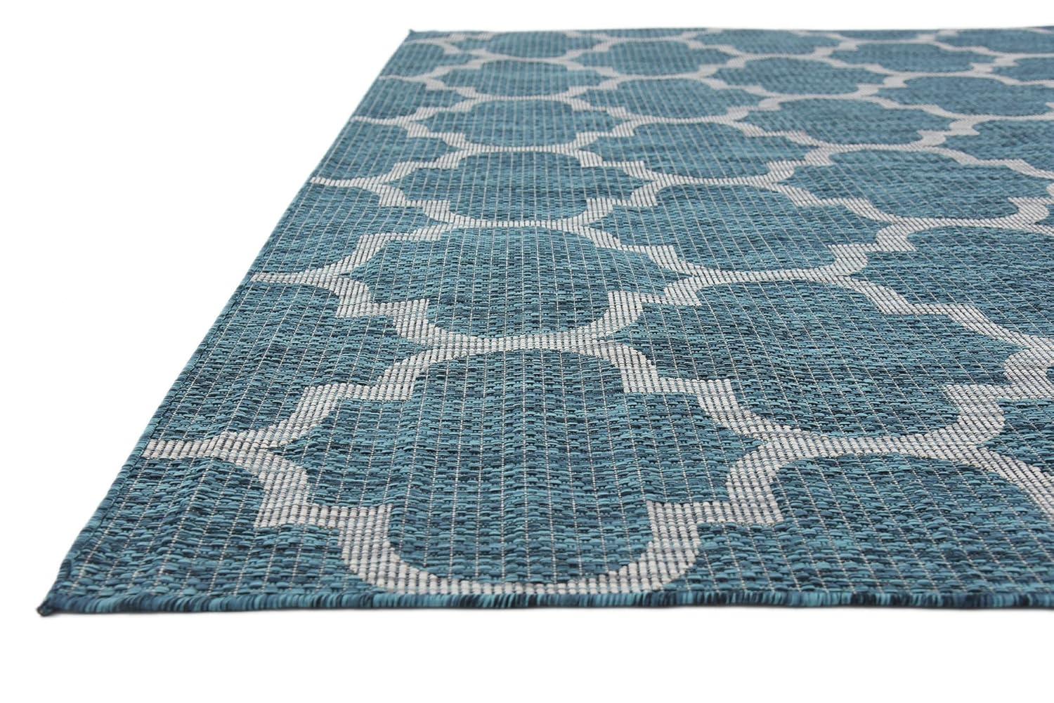 Unique Loom 8' 0 x 11' 4 Rectangle Indoor/Outdoor Trellis Teal Area Rug