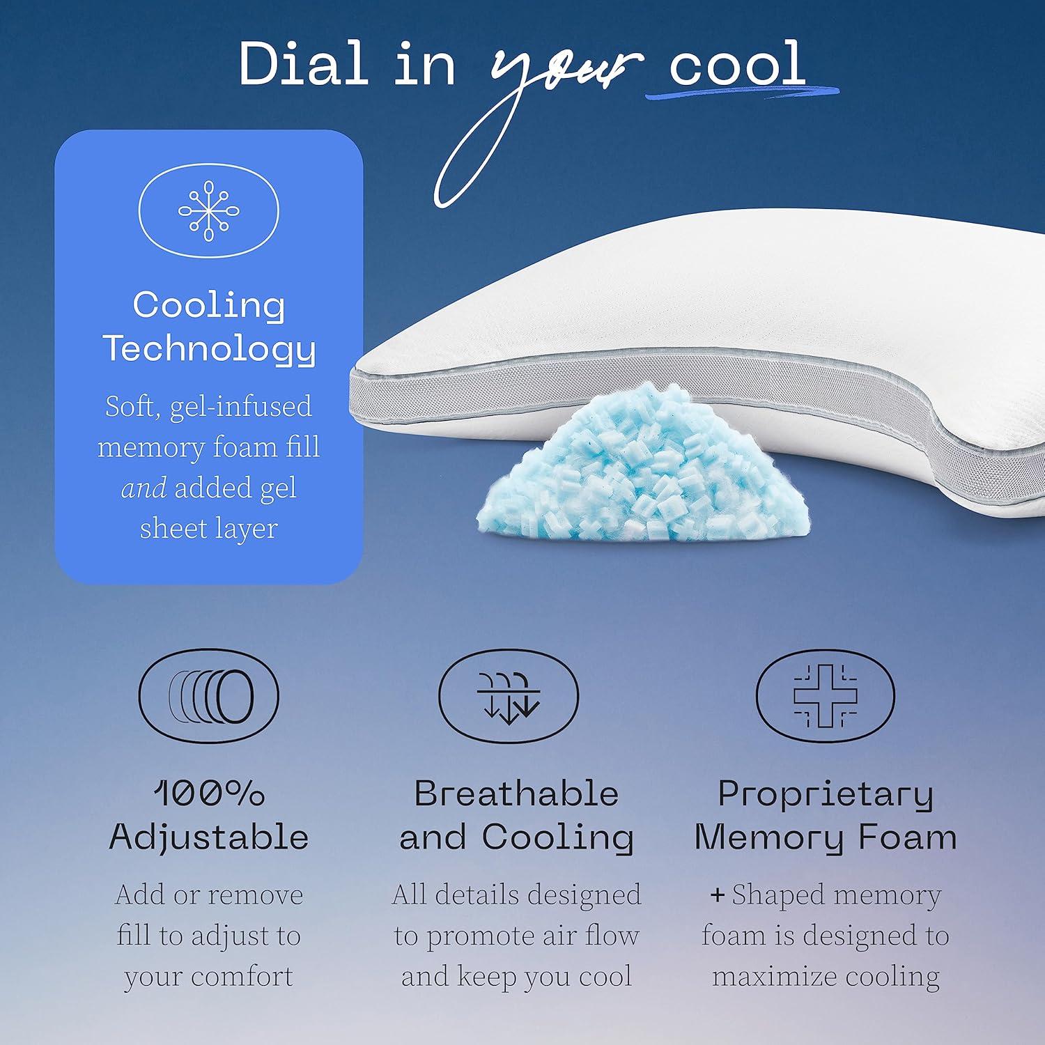 Coop Home Goods The Eden Cool+ Crescent Adjustable Pillow, King Size Plus Memory Foam with Cooling Gel, Neck Support, Back or Side Sleeper Pillow