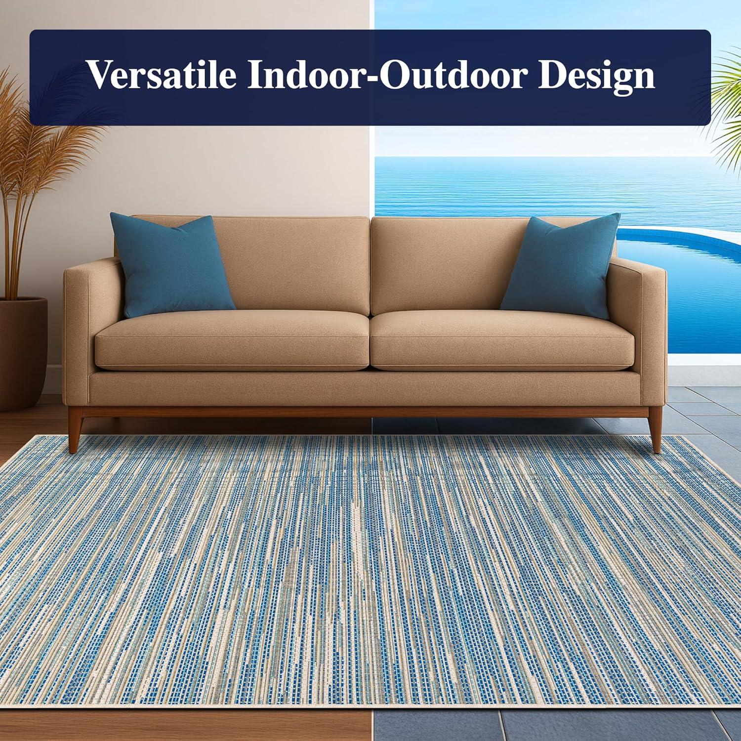 Couristan Monaco Alassio Indoor / Outdoor Area Rug, Sand-Azure Blue-Turquoise, 3'9" x 5'5"