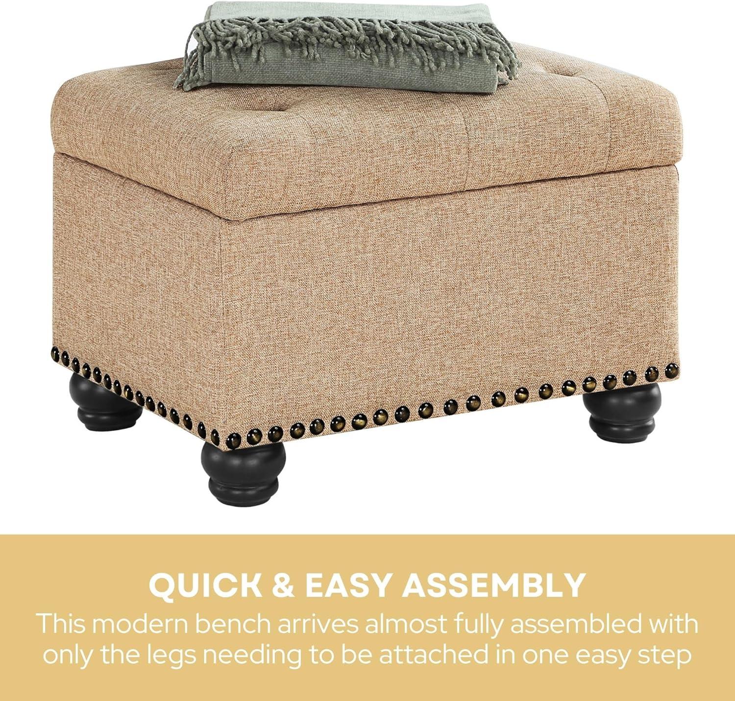 Designs4Comfort 5th Avenue Storage Ottoman in Beige Tan Fabric & Nail Head Trim