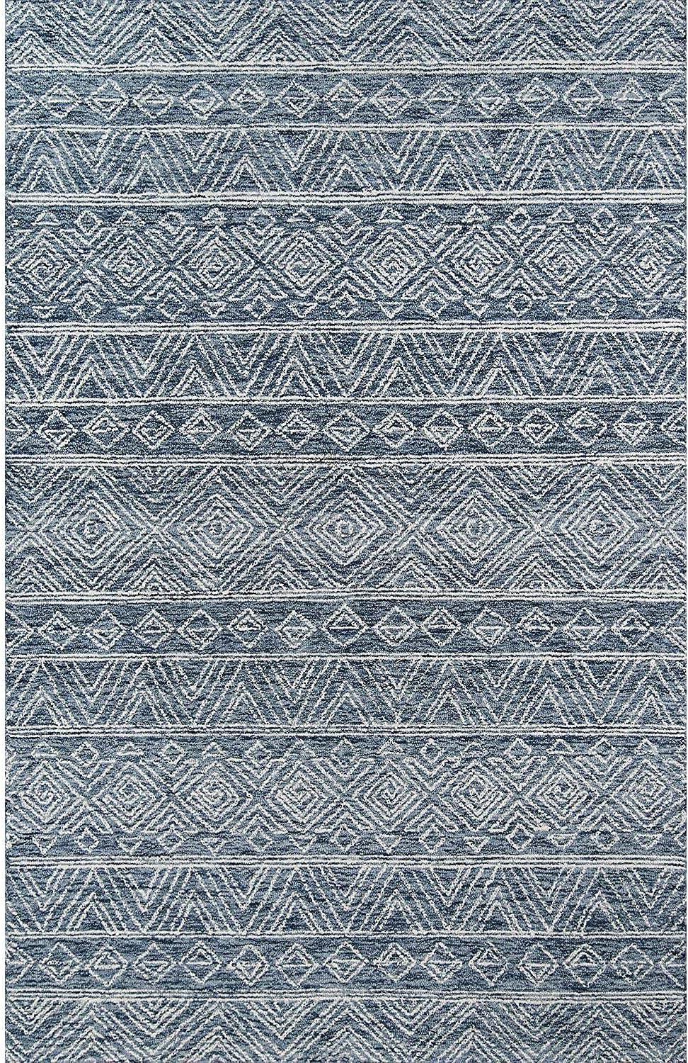 2'x8' Runner Mallorca Evalyn Rug Denim - Momeni: Wool, Geometric, Modern, Handmade, Low Pile, Indoor Area Rug