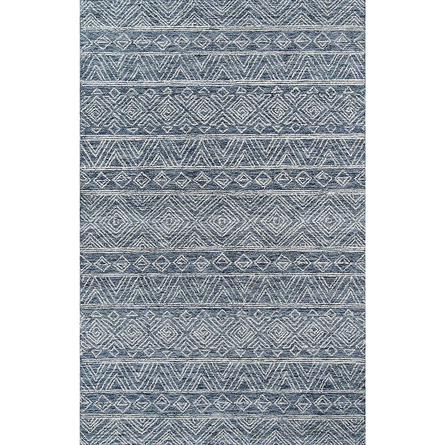 2'x8' Runner Mallorca Evalyn Rug Denim - Momeni: Wool, Geometric, Modern, Handmade, Low Pile, Indoor Area Rug