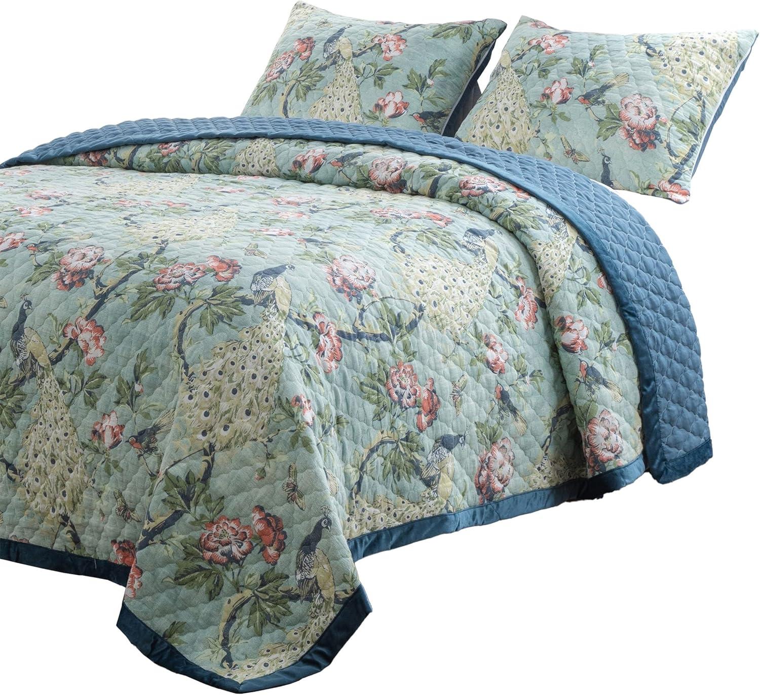 Green/Blue Microfiber 3 Piece Quilt Set