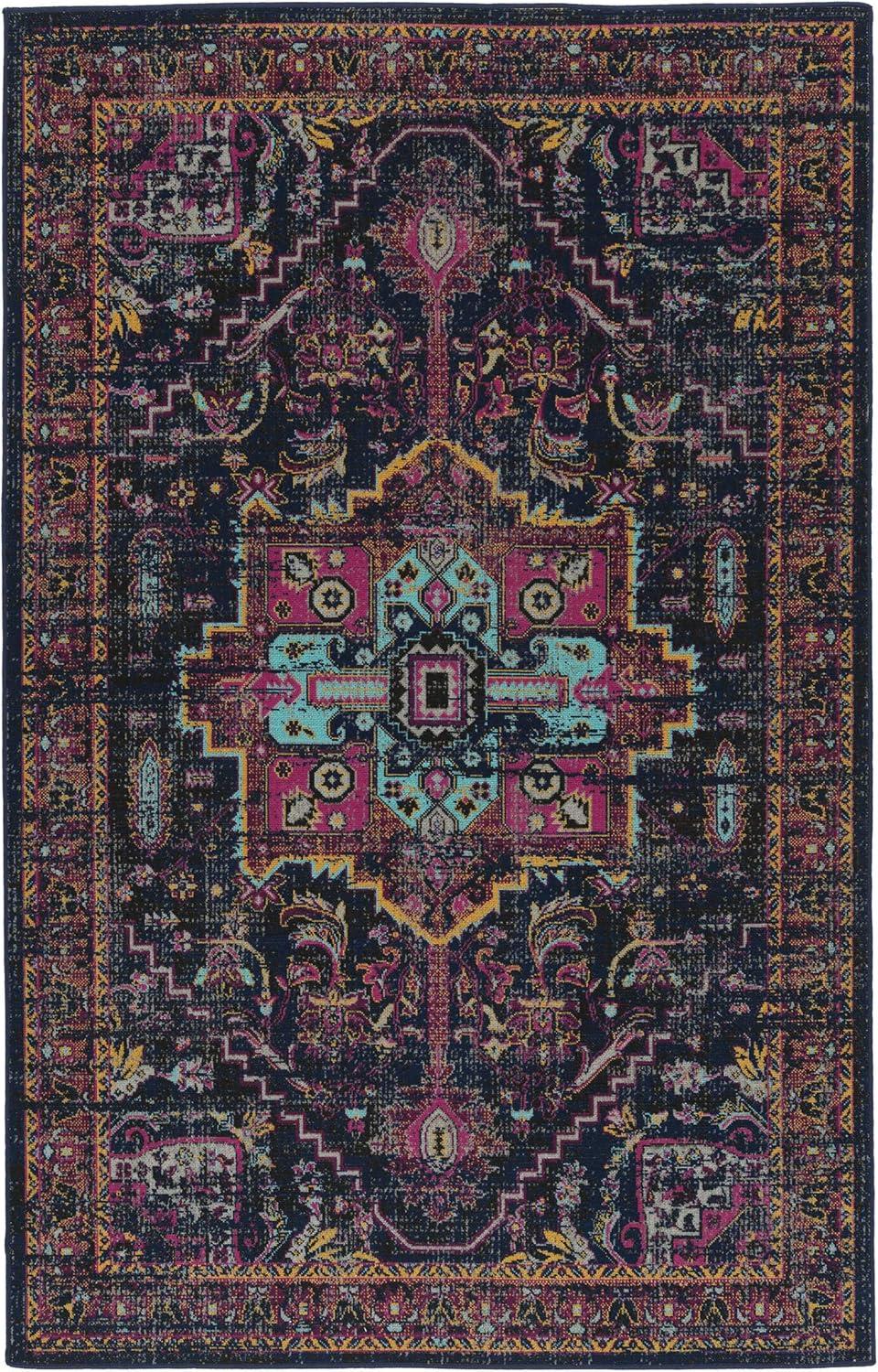 Zuma Beach Navy Polypropylene Boho Throw Rug 2' x 3'