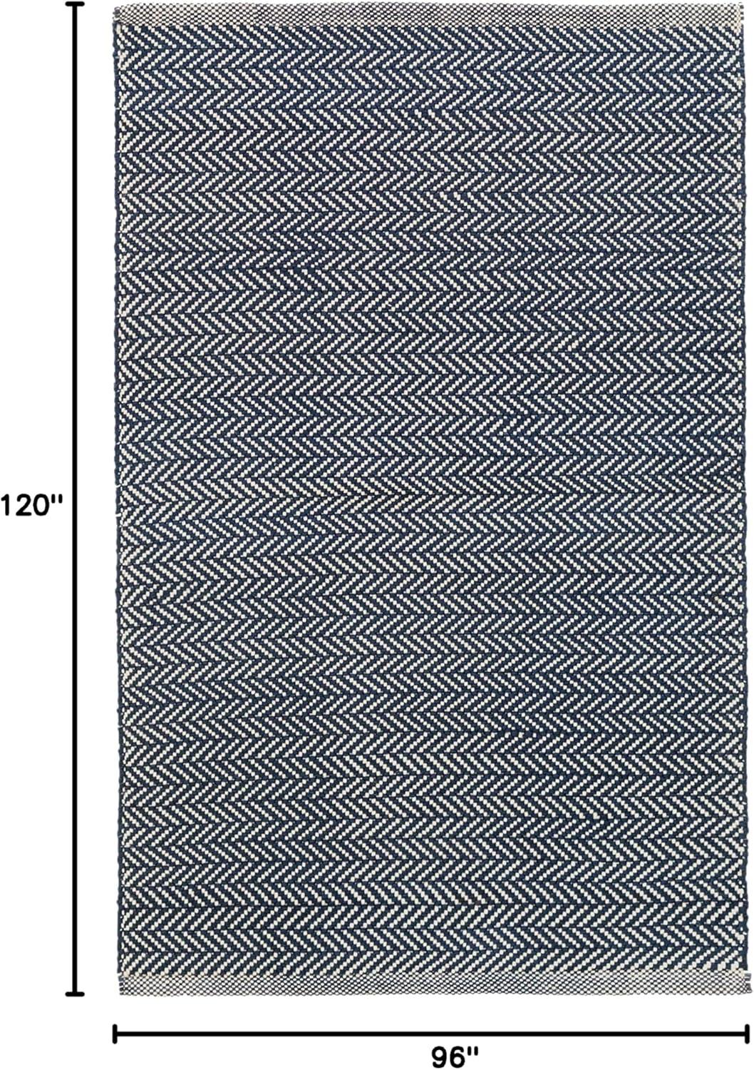 Indigo Ivory Herringbone Handwoven Cotton Rug 8' x 10'