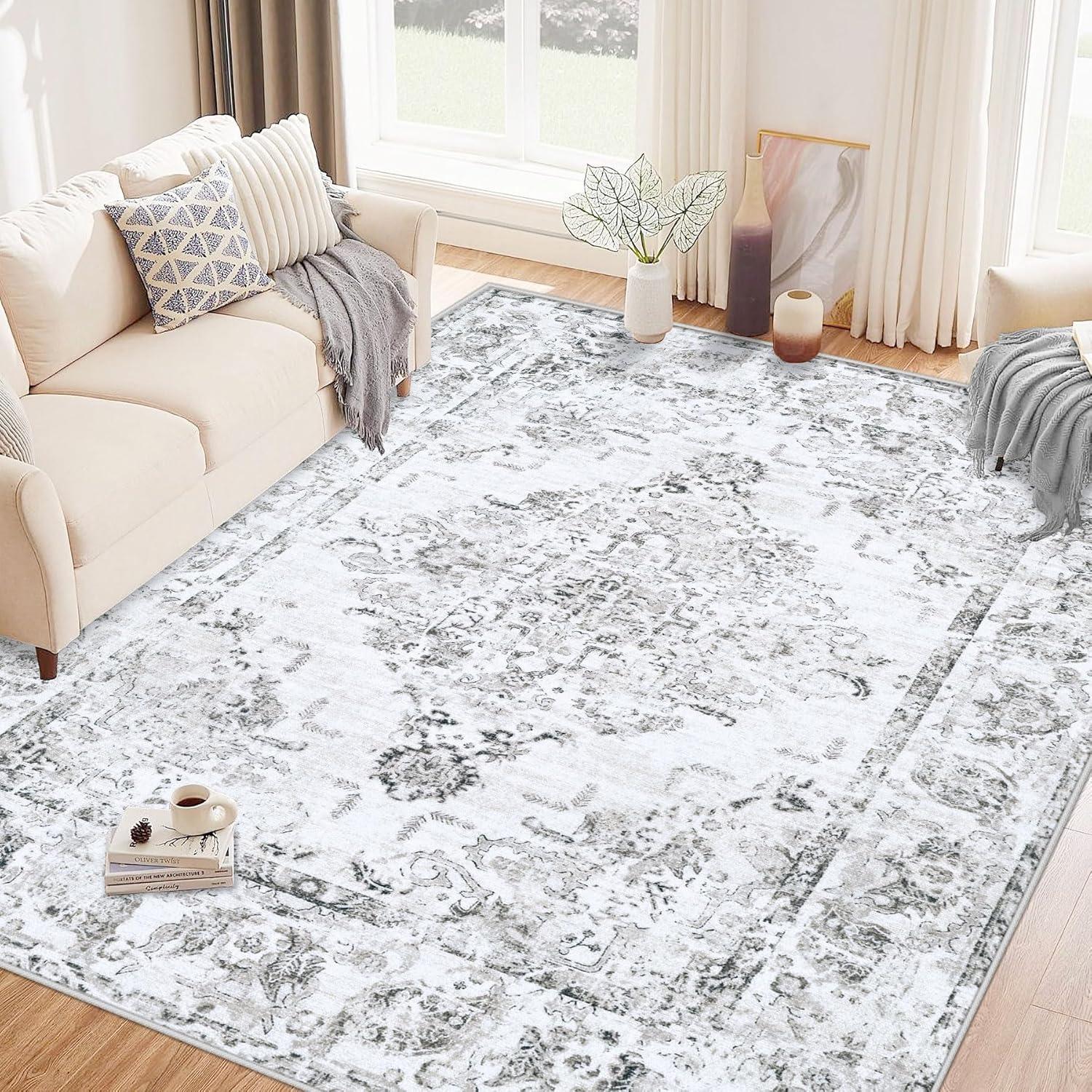 Gray 5' x 7' Vintage Washable Non-Slip Area Rug