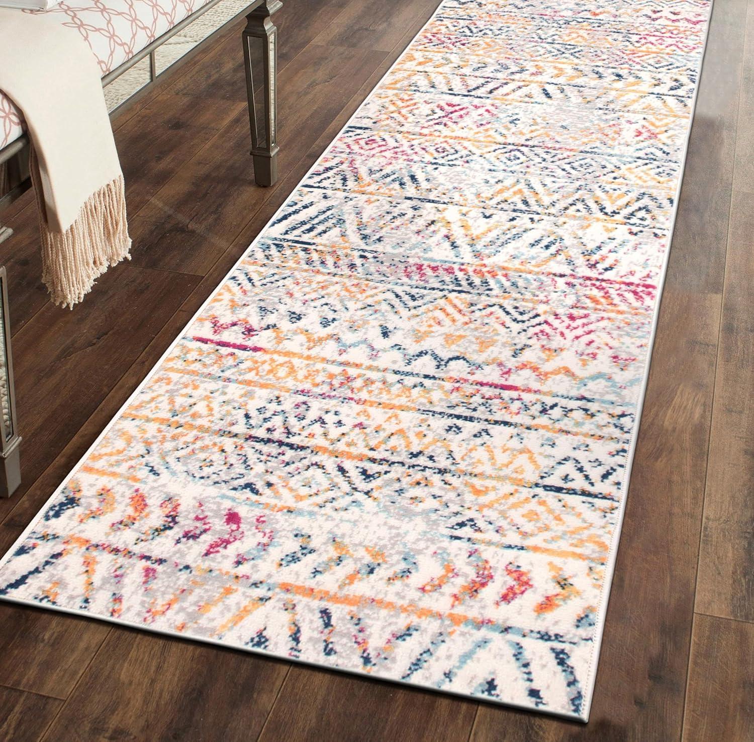 World Rug Gallery Geometric Distressed Bohemian Multicolored 2' x 7' Runner Rug