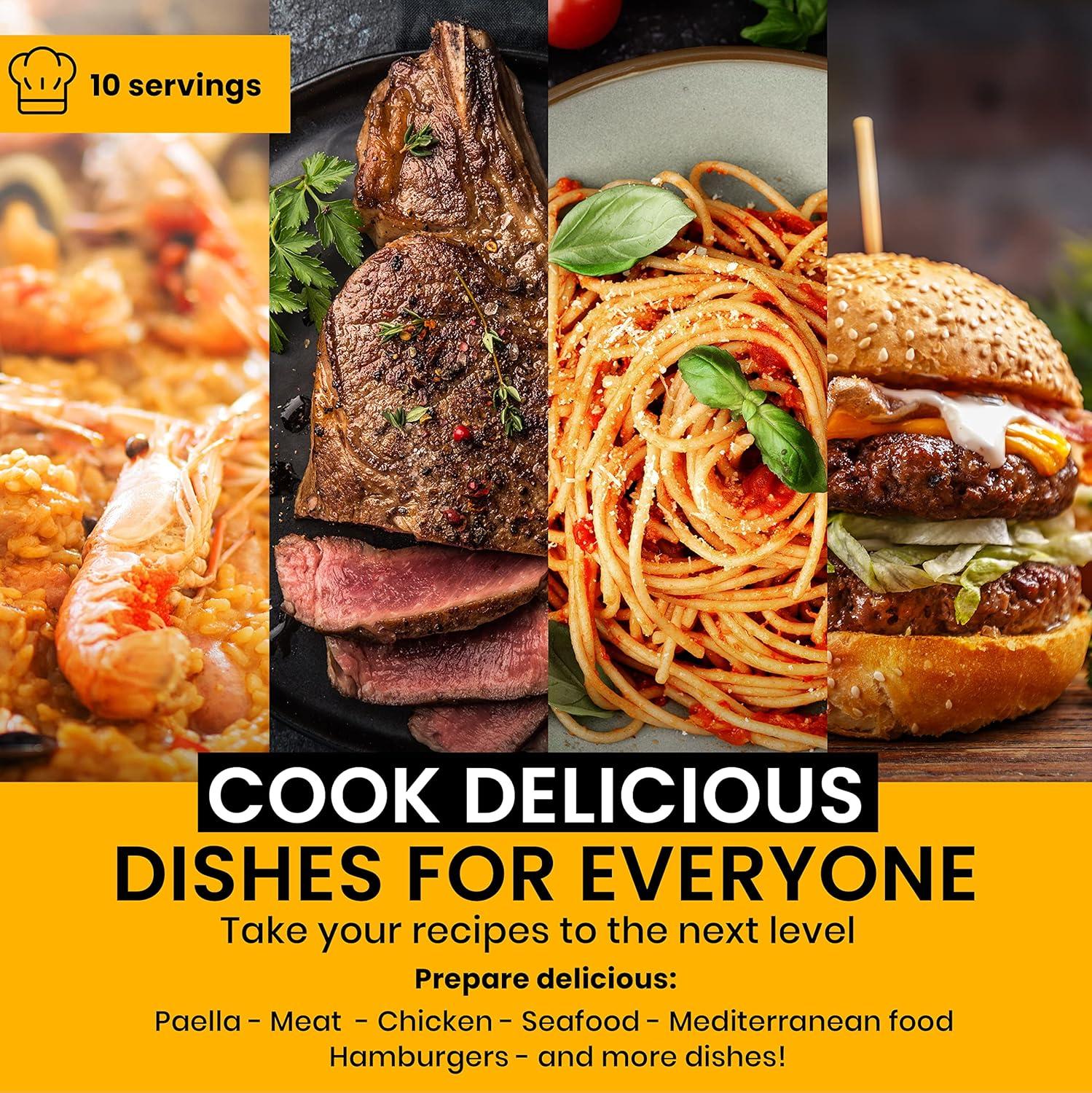 Machika Paella Pan Set with Burner Carbon Steel Outdoor Pan and Legs Manufactured by Garcima (Andreu I 12 Servings)