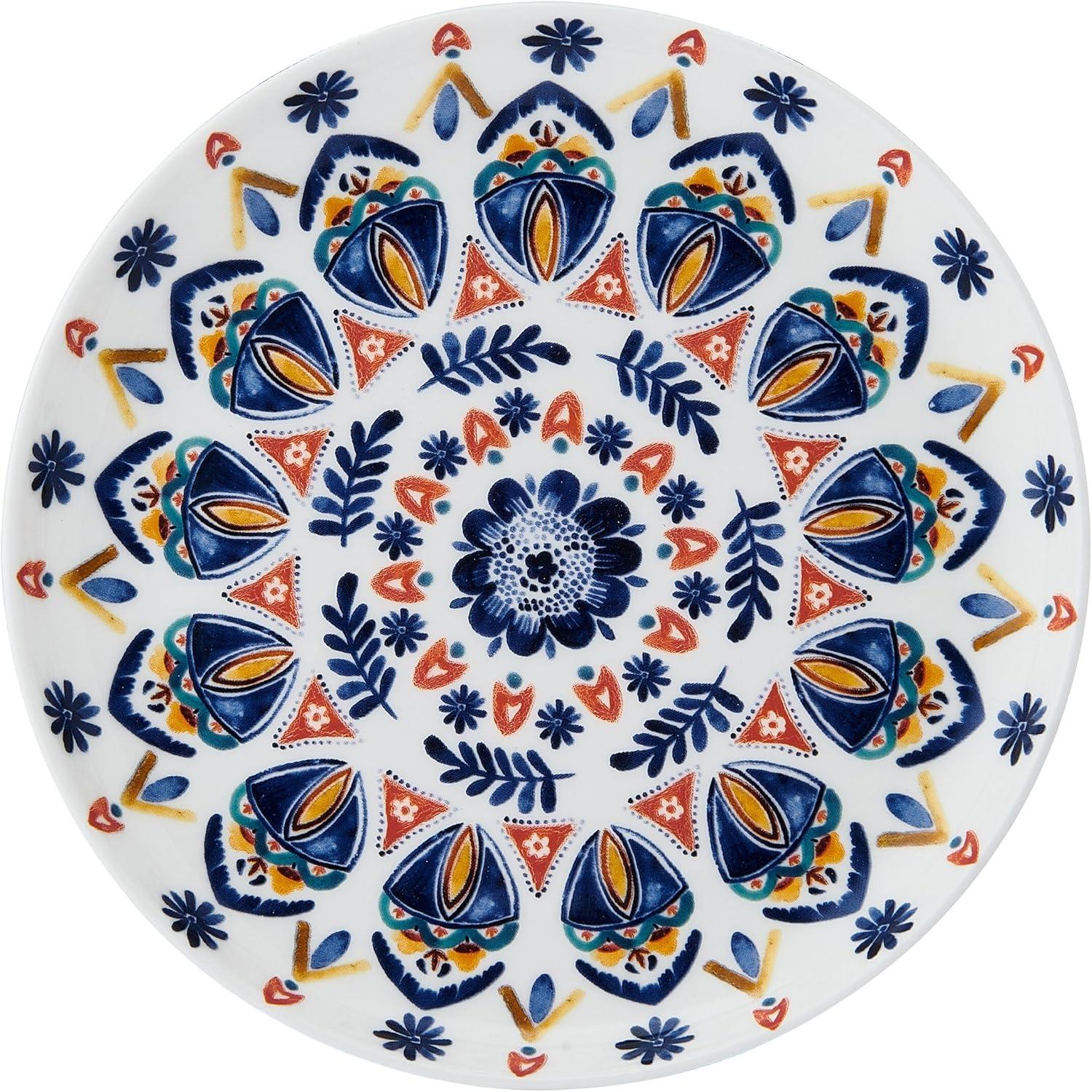 Colorful Medallion Pattern Porcelain Salad Plates, Set of 4