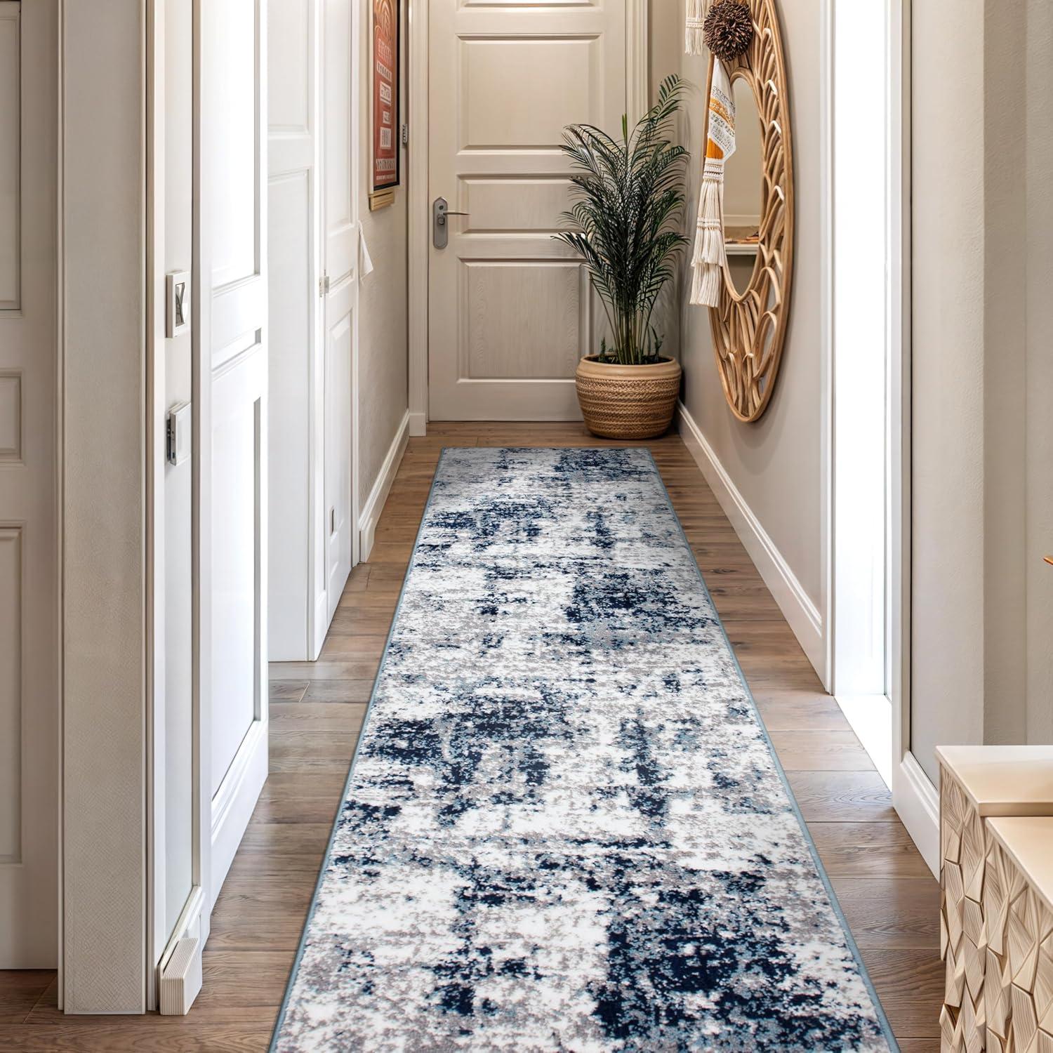 World Rug Gallery Distressed Abstract Area Rug - Blue 2'7"x6'