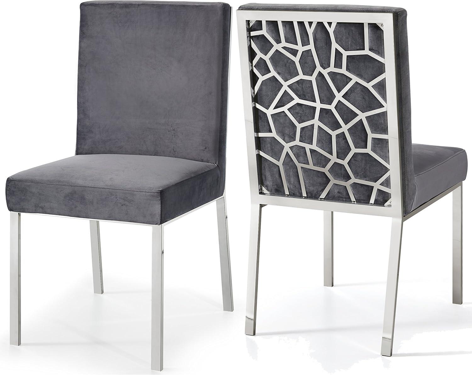 Opal Gray Velvet Dining Chair with Chrome Legs