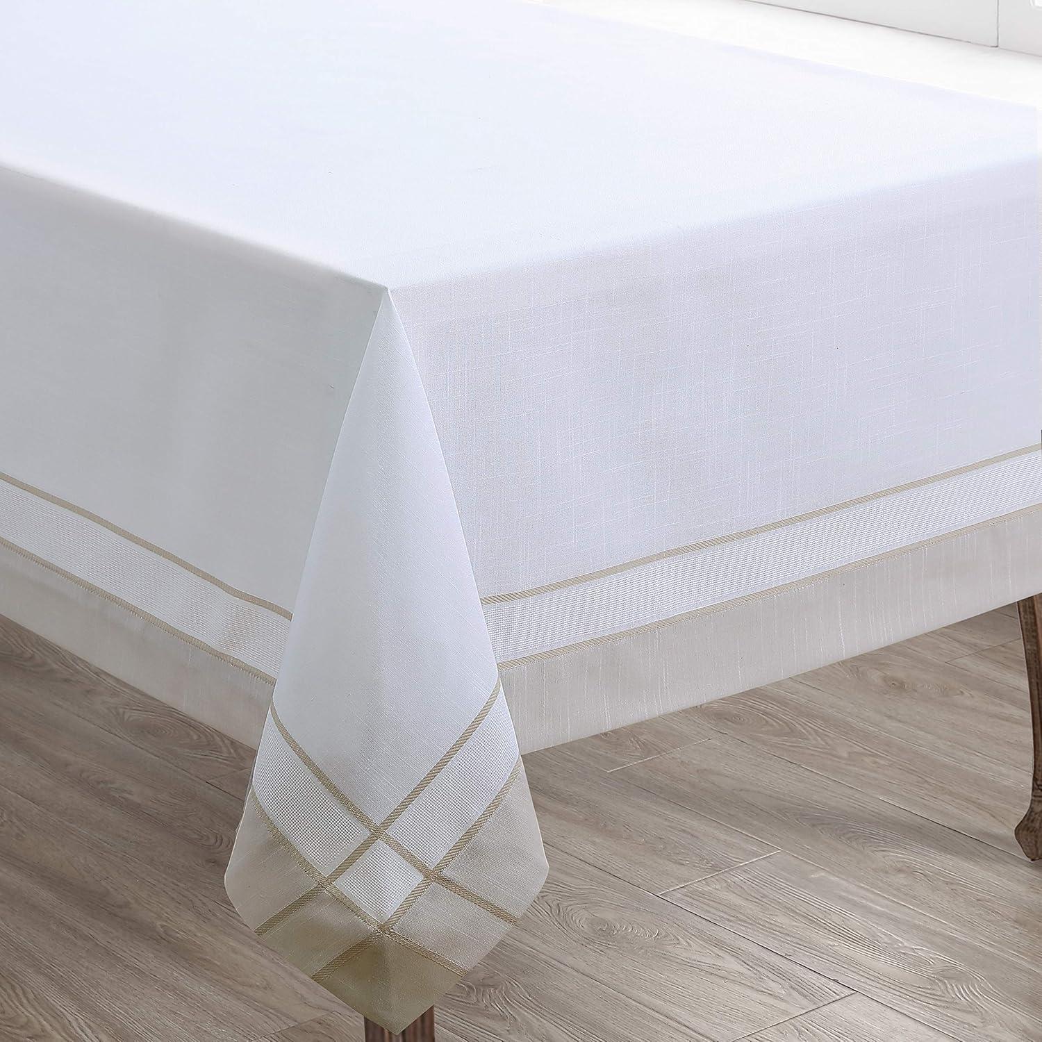 72 in. Banded Border Square Tablecloth, Natural