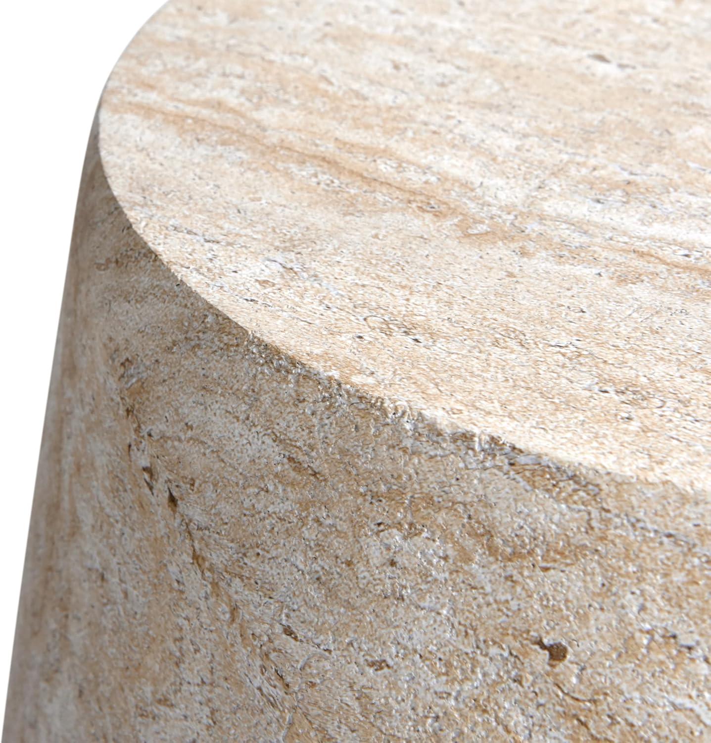 Barrel Travertine Stone Finish Italian Design MgO Side Accent Table