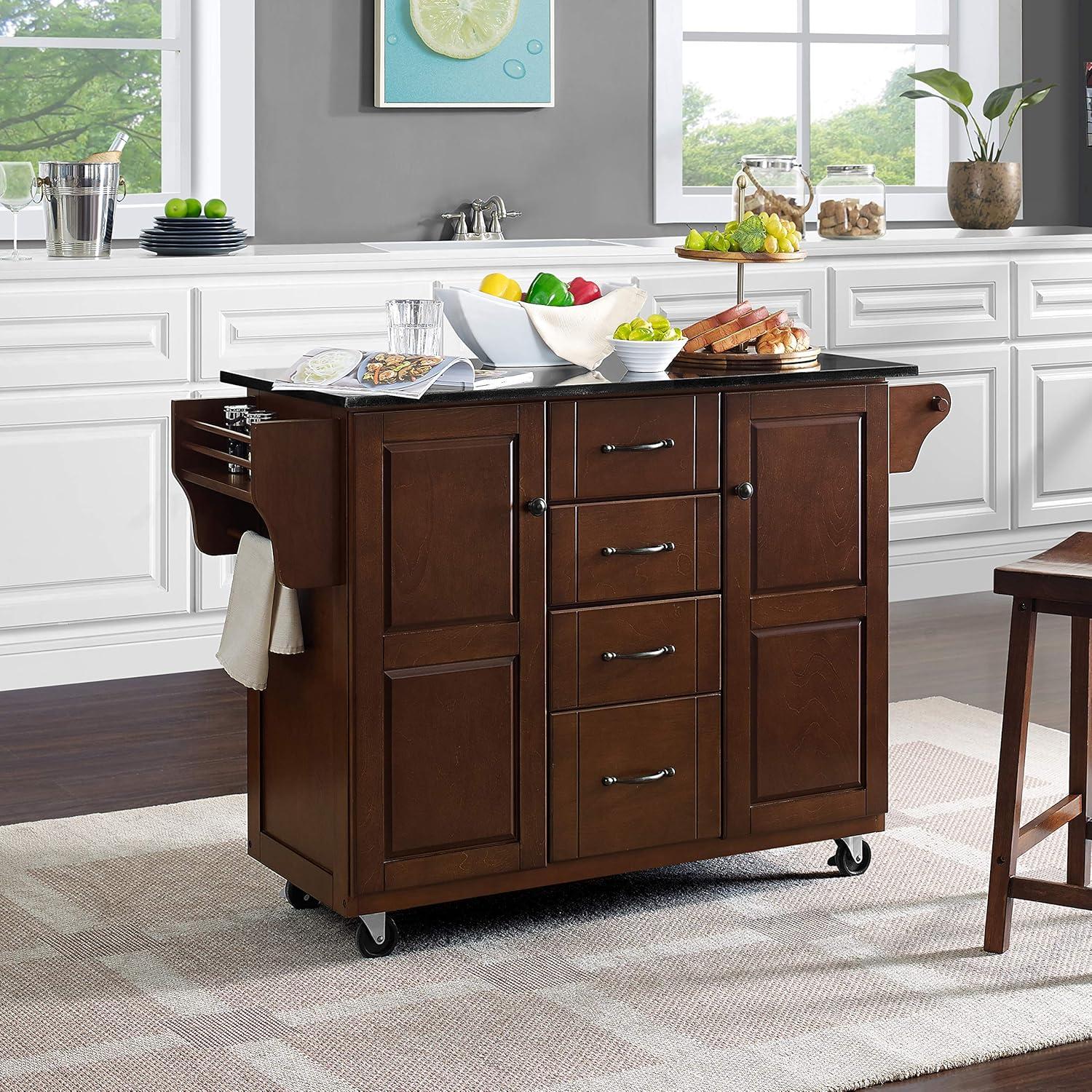 35.25 x 51.5 x 18 in. Eleanor Black Granite Top Kitchen Cart - Mahogany