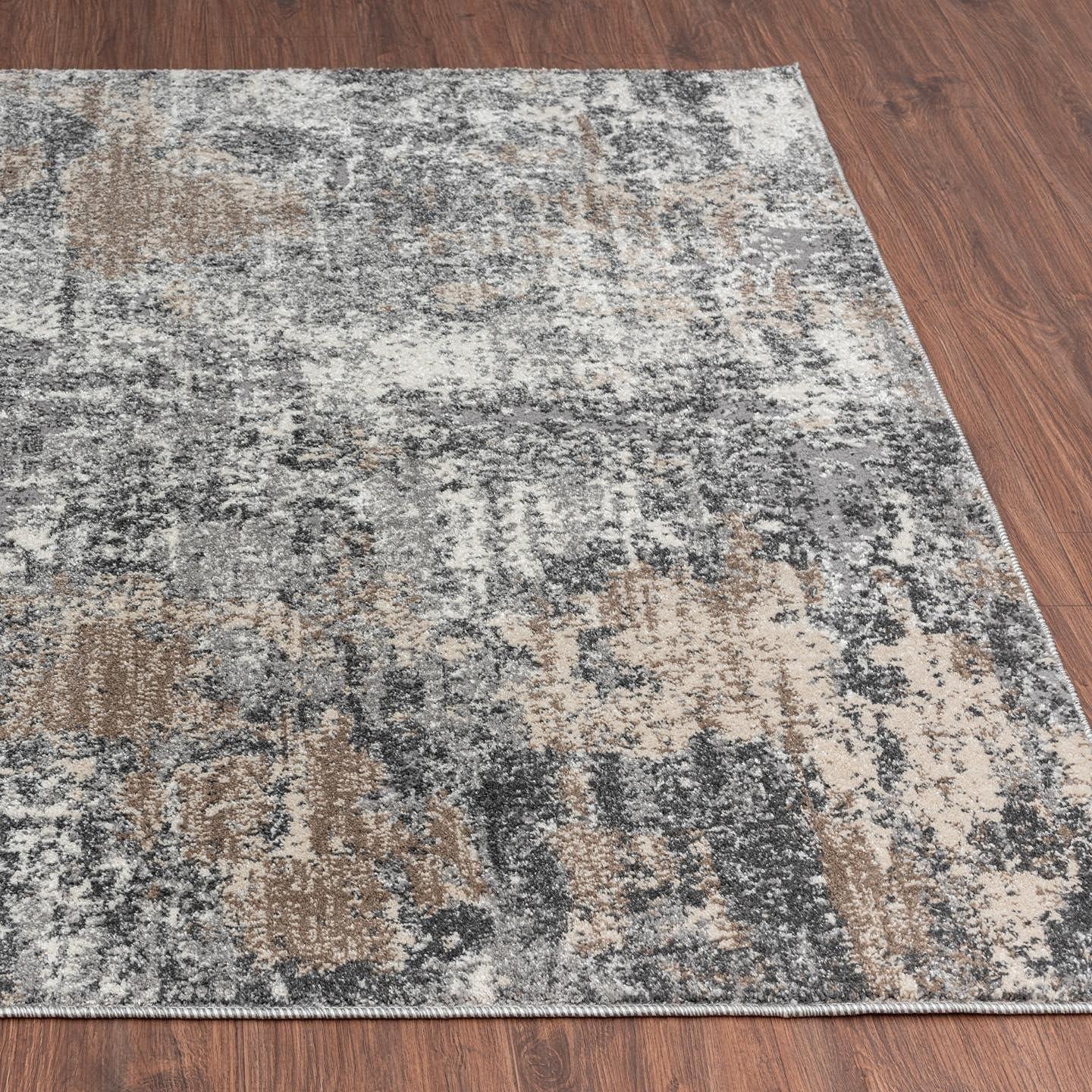 Gray and Beige Abstract Synthetic Area Rug, 2' x 3'