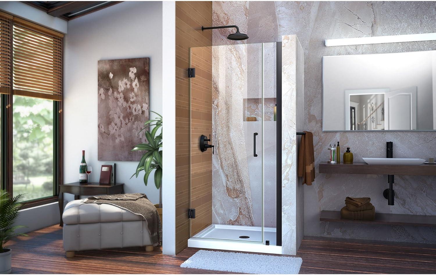 Unidoor 33" W x 72" H Hinged Frameless Shower Door with Clearmax™ Technology