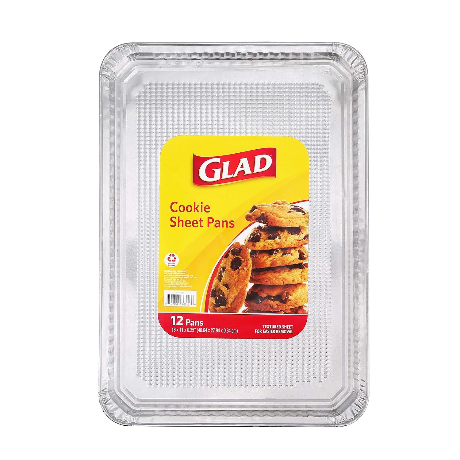Glad Food Prep & Storage | Disposable Aluminum Cookie Sheets for Baking and Roasting, 12 Count, | 16” x 11” x 0.25”