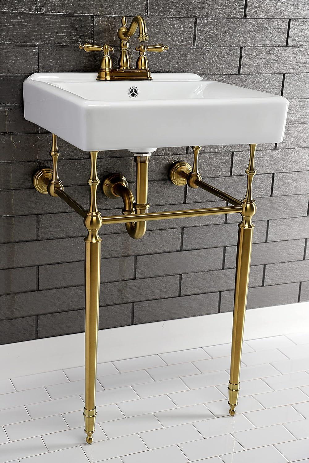 Kingston Brass Edwardian 20-Inch Porcelain Console Sink with Brass Legs (4-Inch, 3-Hole)