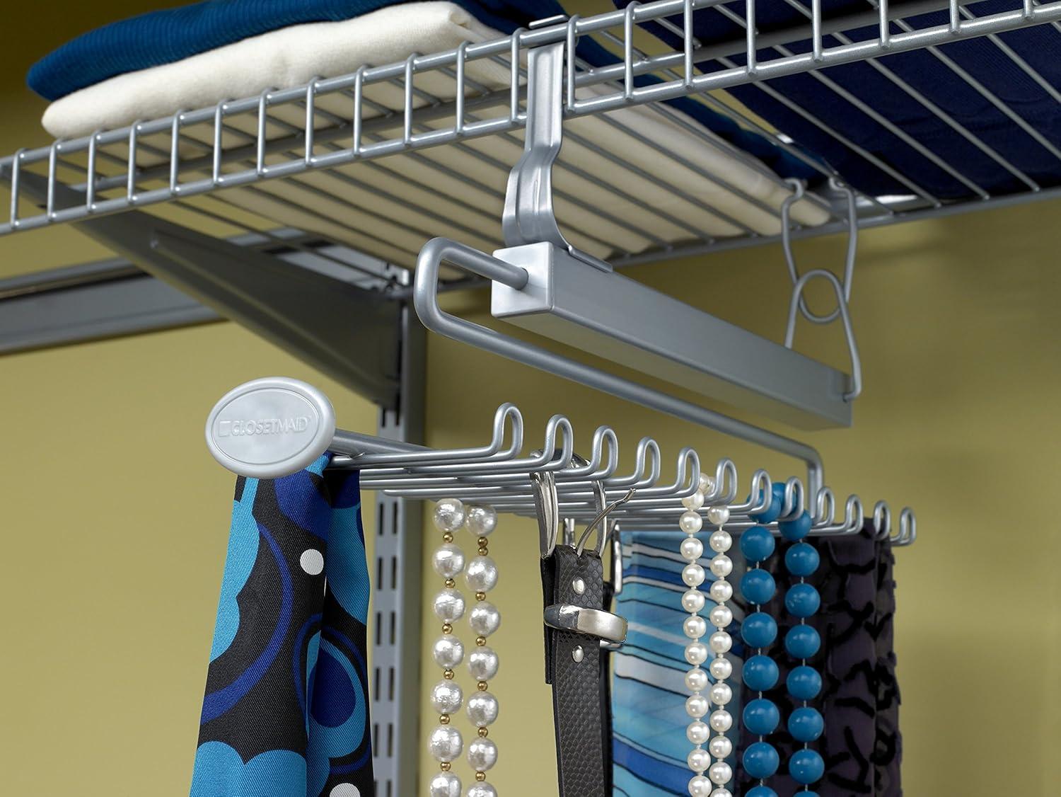 Satin Chrome Sliding Tie and Belt Rack for Wire Shelving