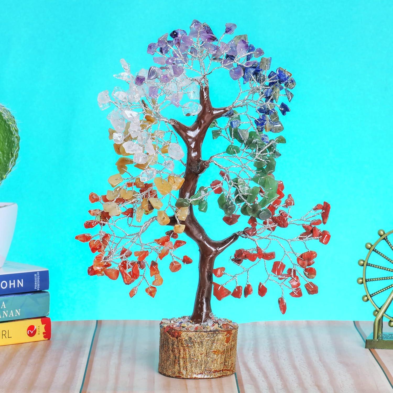 Multicolor Crystal Chakra Tree with Golden Wire