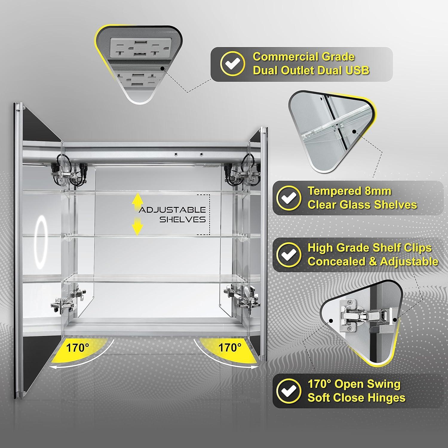 Aura 30x30 Silver Aluminum LED Medicine Cabinet with Dual Swing Doors