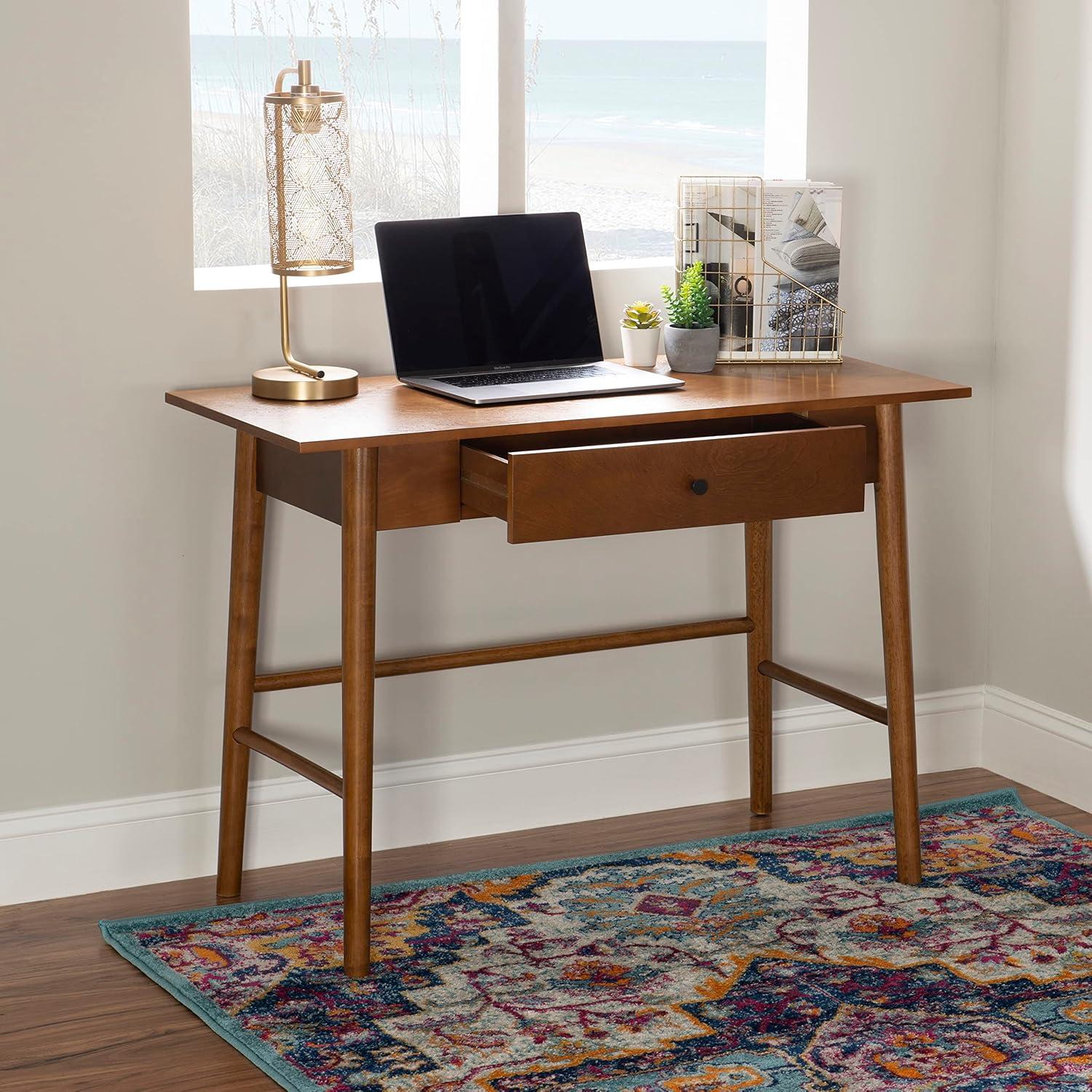 Mid-Century Walnut Writing Desk with Black Drawer Knob