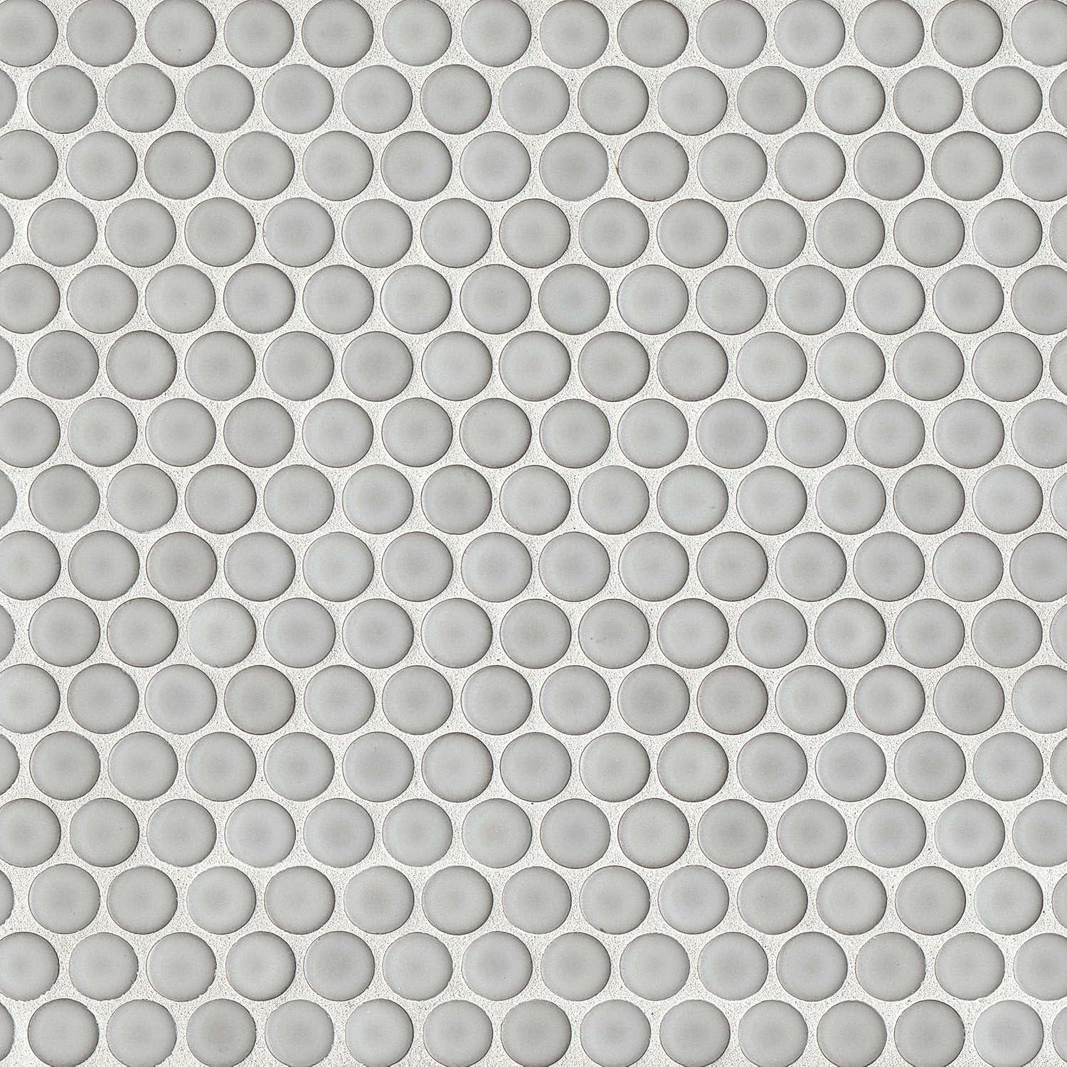 Dove Grey Glossy Porcelain Penny Round Mosaic Tile 12" x 12"