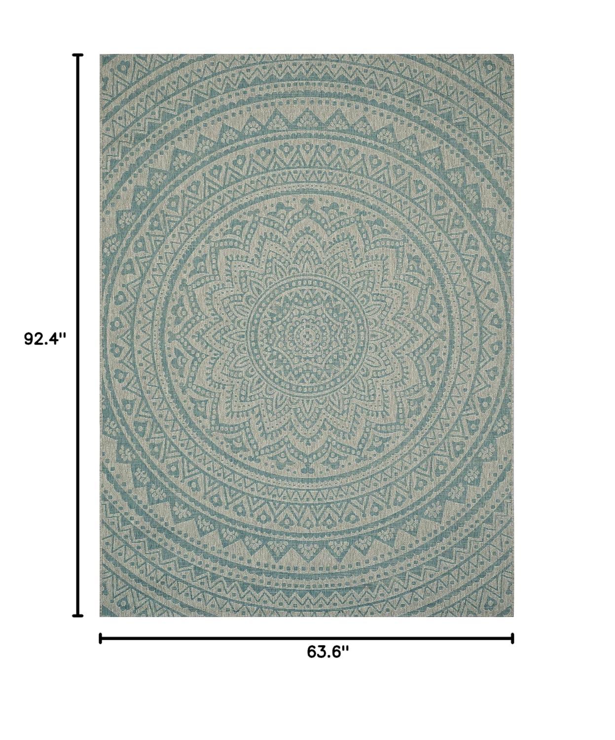 Courtyard CY8734 Power Loomed Indoor and Outdoor Area Rug - Light Grey/Aqua - 5'3"x7'7" - Safavieh