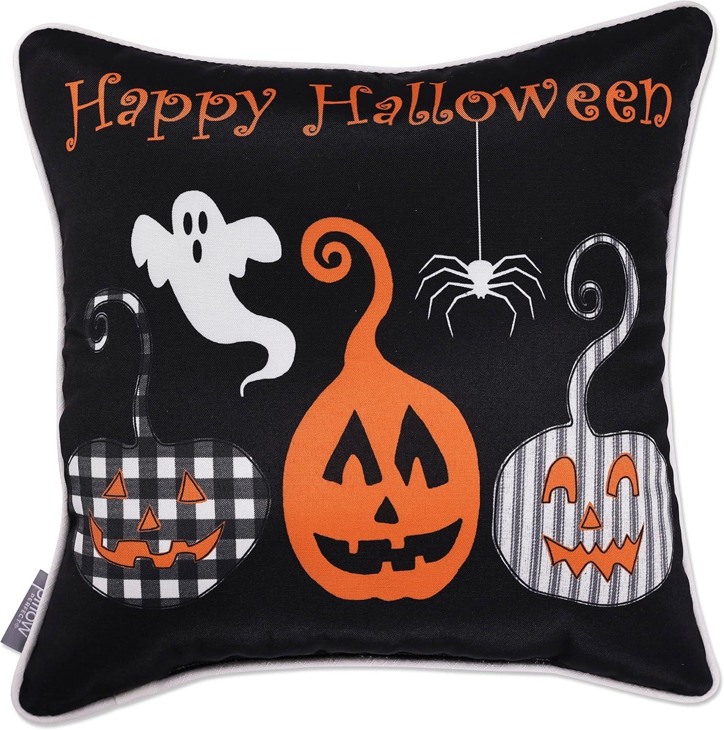 16.25"x14.25" Black and Orange Halloween Throw Pillow