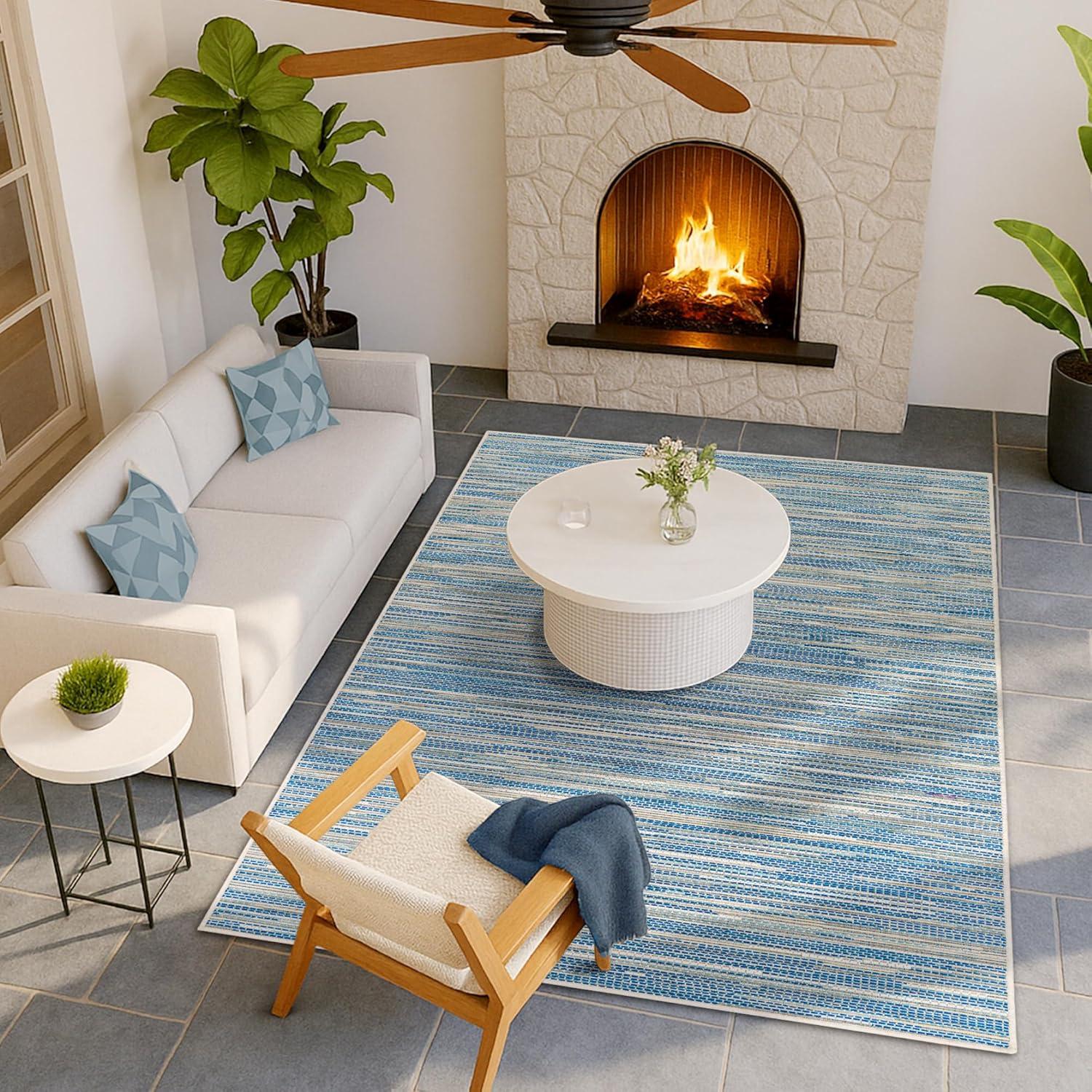 Couristan Monaco Alassio Indoor / Outdoor Area Rug, Sand-Azure Blue-Turquoise, 3'9" x 5'5"