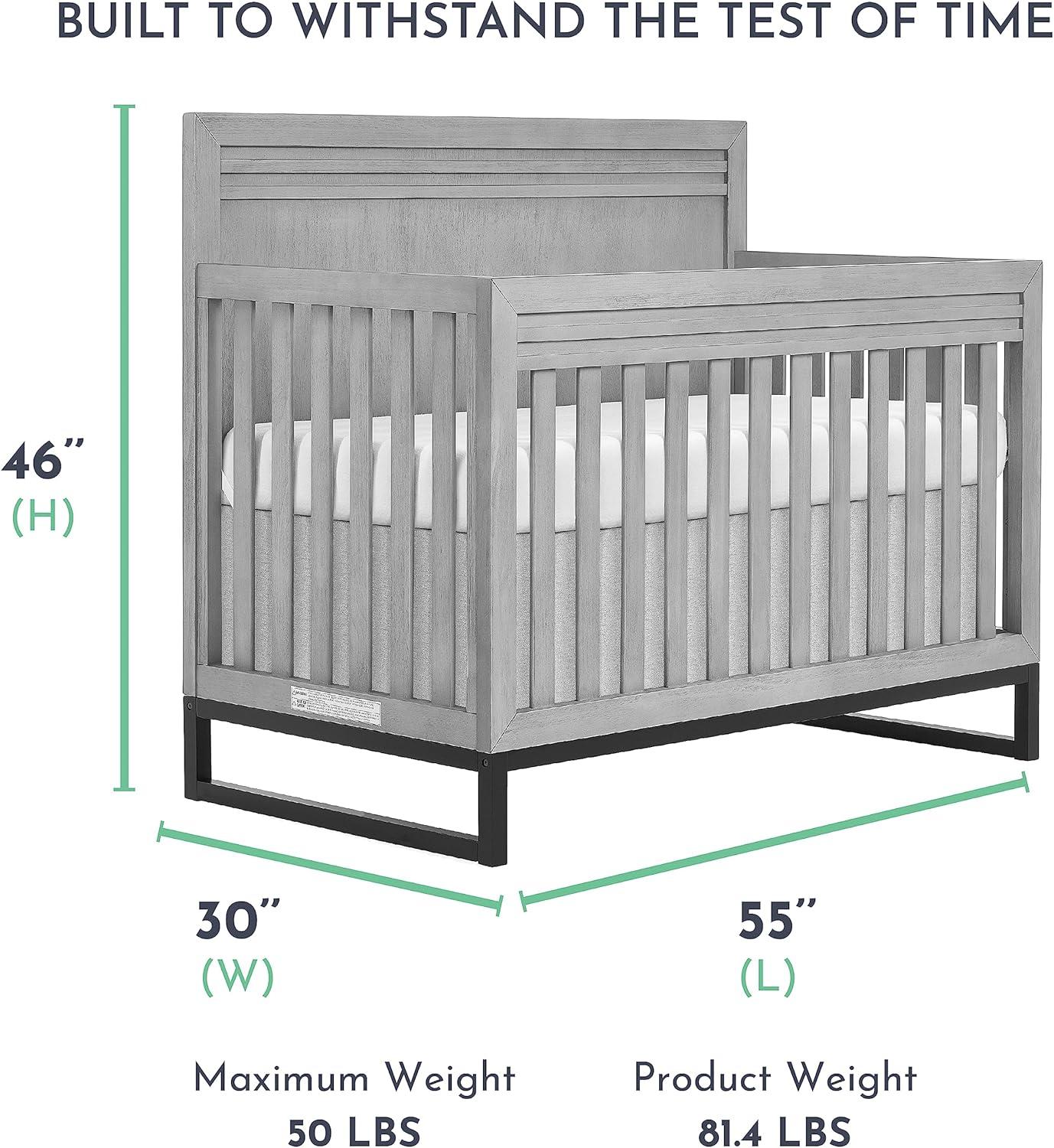 Imperial Grey Hardwood Convertible Crib for Newborns and Toddlers