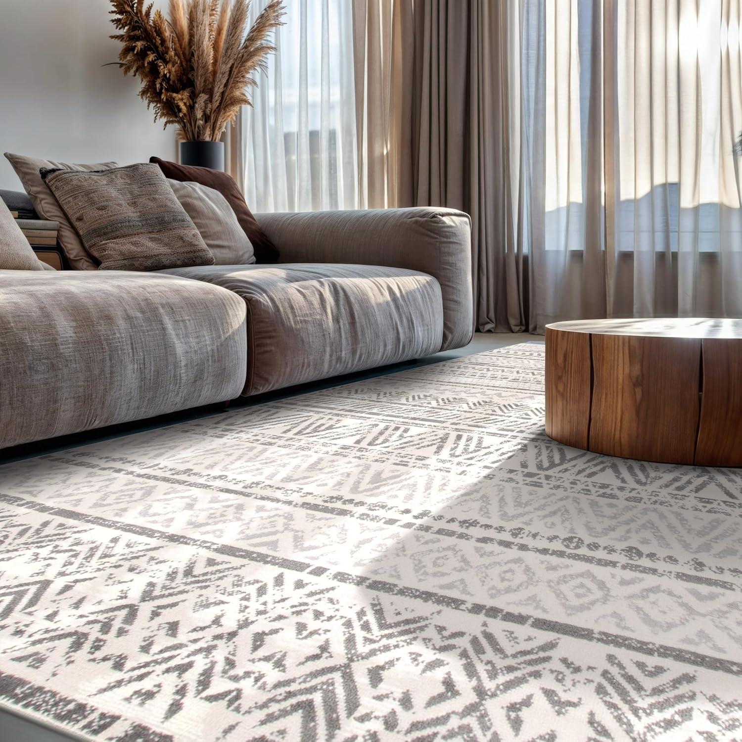 World Rug Gallery Geometric Distressed Bohemian Gray 6'6" x 9' Area Rug