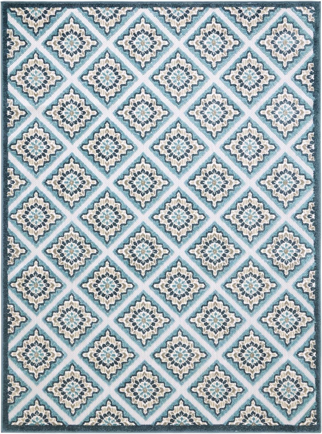 TOWN & COUNTRY EVERYDAY Brooks Retro Geo Outdoor Rug Blue Multi