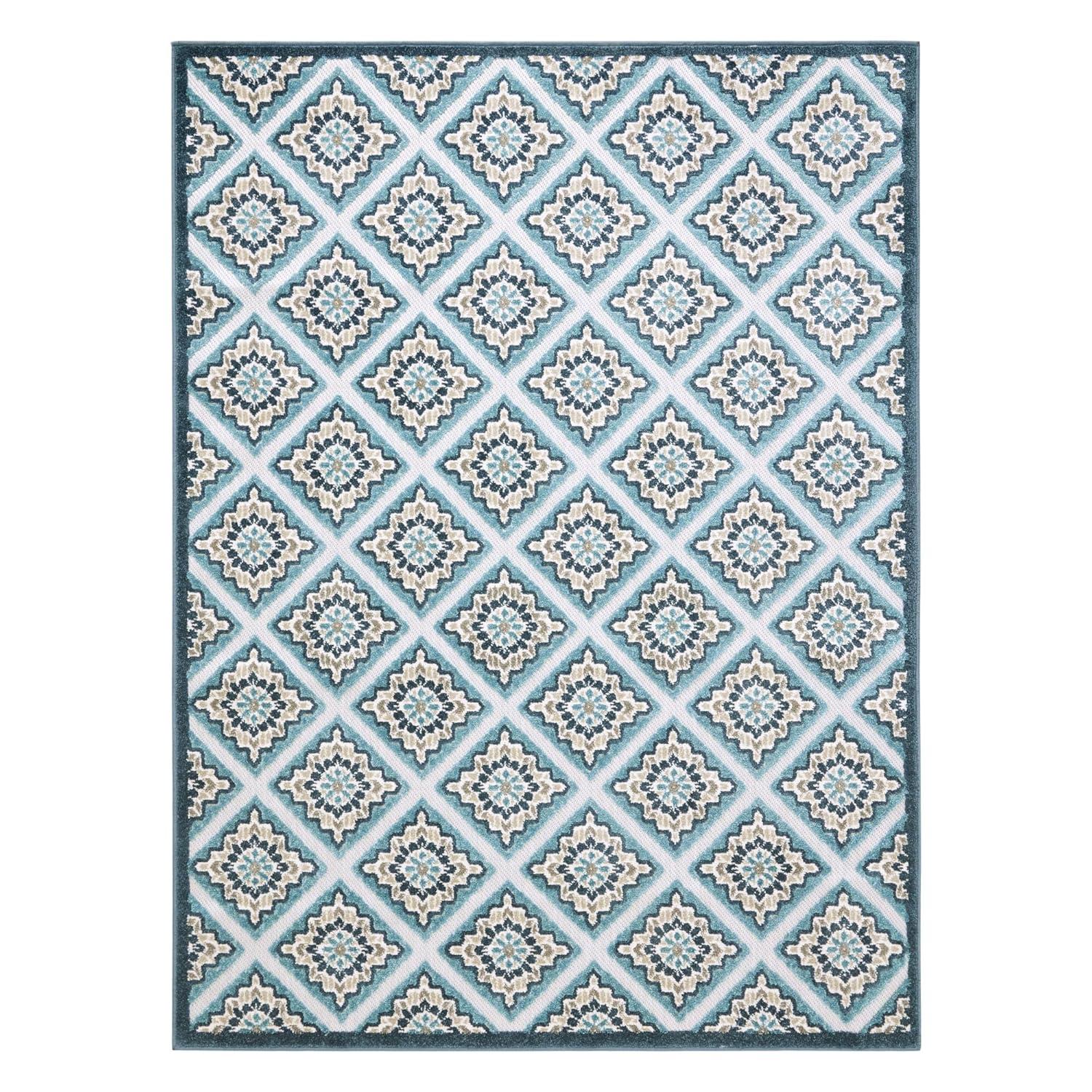 TOWN & COUNTRY EVERYDAY Brooks Retro Geo Outdoor Rug Blue Multi