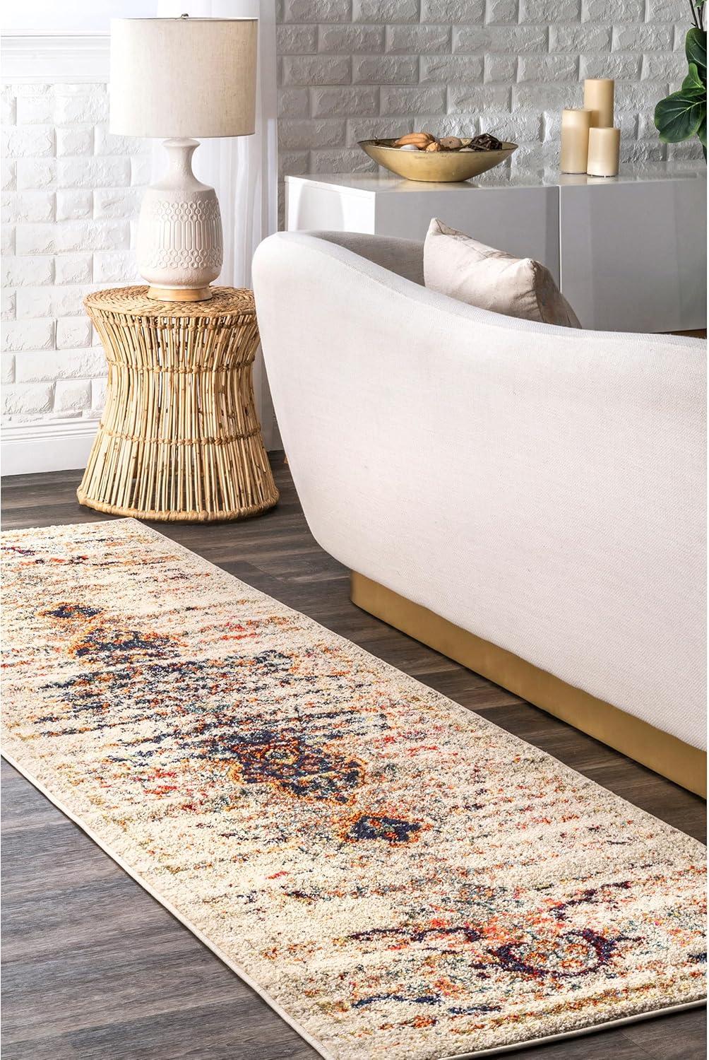 Sarita Beige Synthetic Rectangular Runner Rug 2'6" x 10'