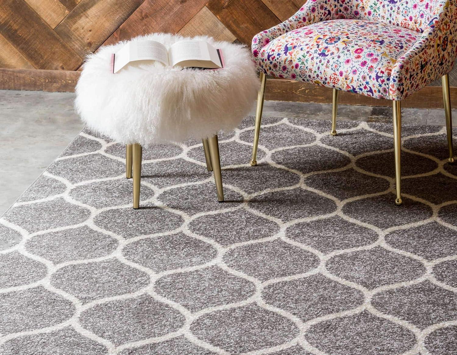 Unique Loom 9' 0 x 12' 0 Trellis Frieze Rounded Light Gray Area Rug