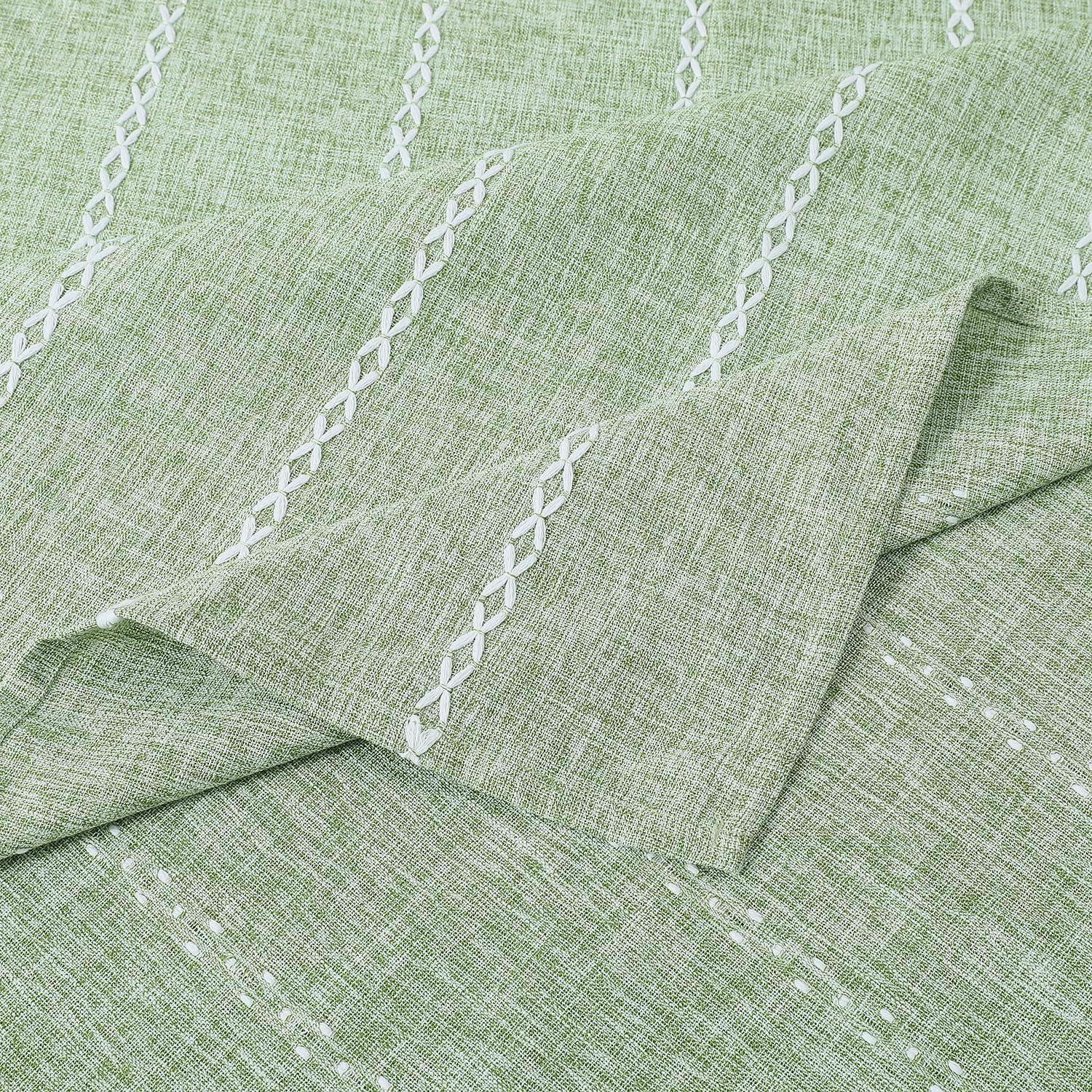 Sage Green Embroidered Cotton Linen Rectangular Tablecloth